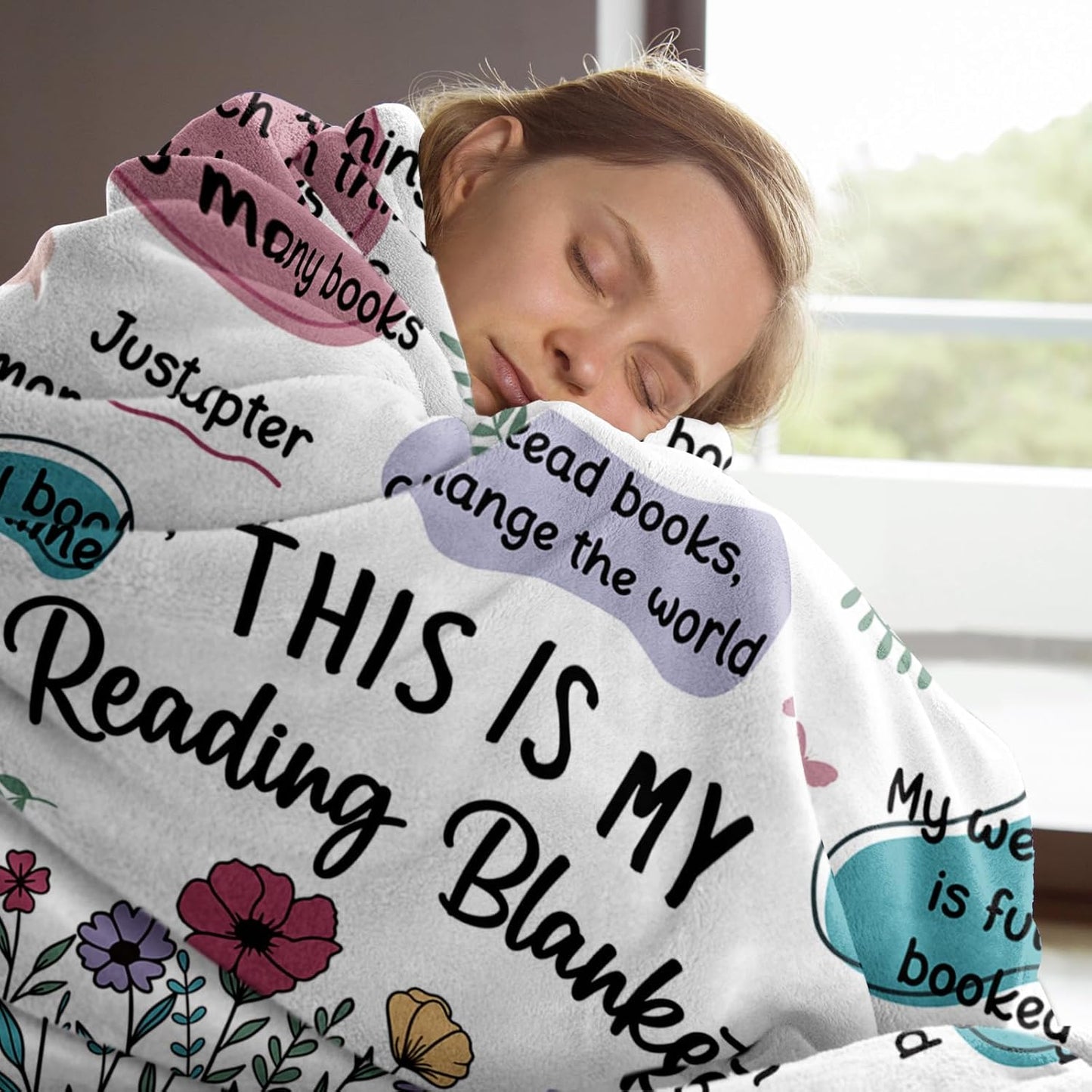 BaubleDazz Book Lovers Gifts for Women, This is My Reading Blanket with Flowers, Book Club Bookish Reading-Themed Birthday Gifts for Readers, Librarian, Bookworm, Girl, Watercolor Nap Blanket(50*60)