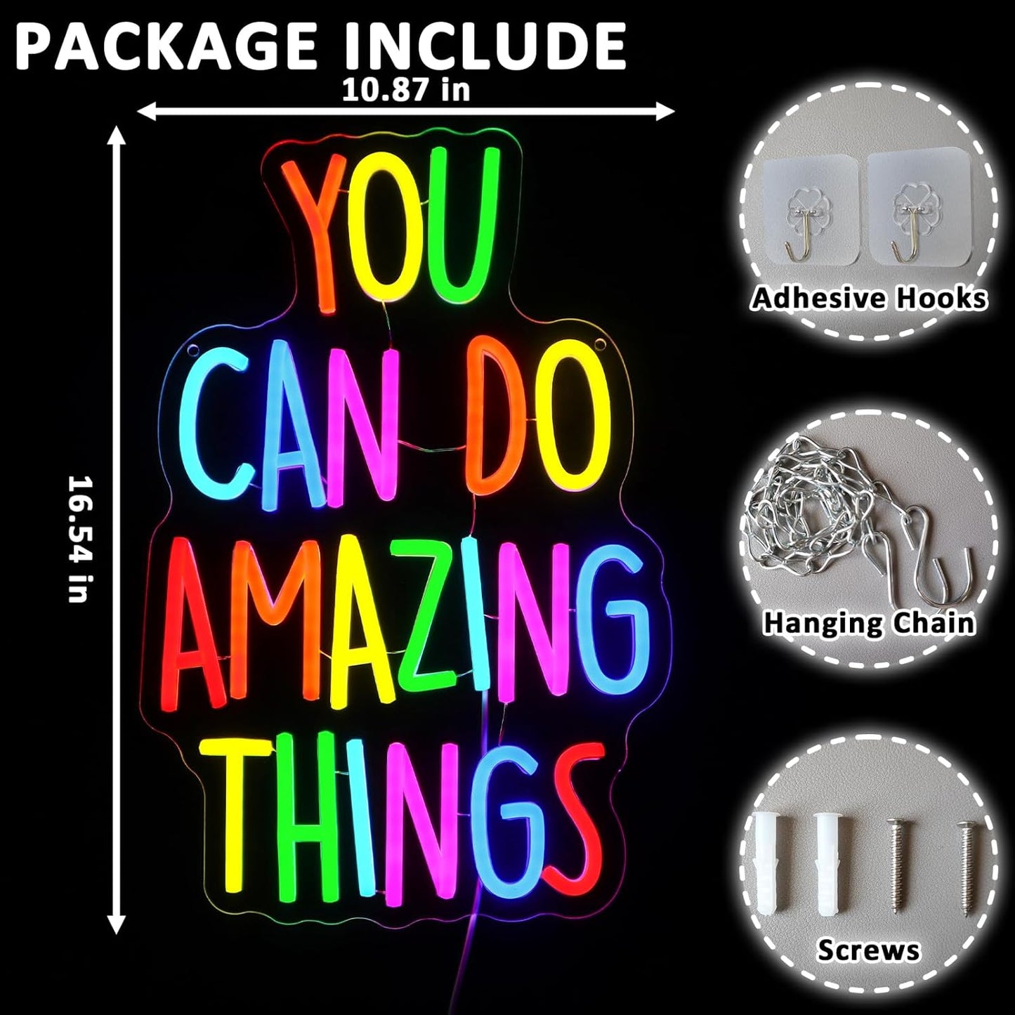 You Can Do Amazing Things Neon Sign for Wall Decor Dimmable Letters Led Sign for Bedroom Colorful Neon Light for Daycare Home Classroom Playroom School Home Party Wall Art Decoration