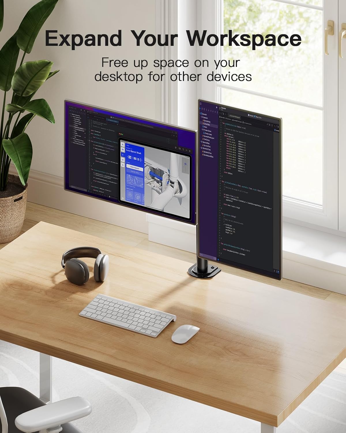 HUANUO Dual Monitor Mount for 2 Monitors up to 30 inches, Heavy Duty Dual Monitor Stand Holds up to 22 lbs, Dual Monitor Arm with Height Adjustable Tilt Swive Rotate, VESA Hole 75mm or 100mm