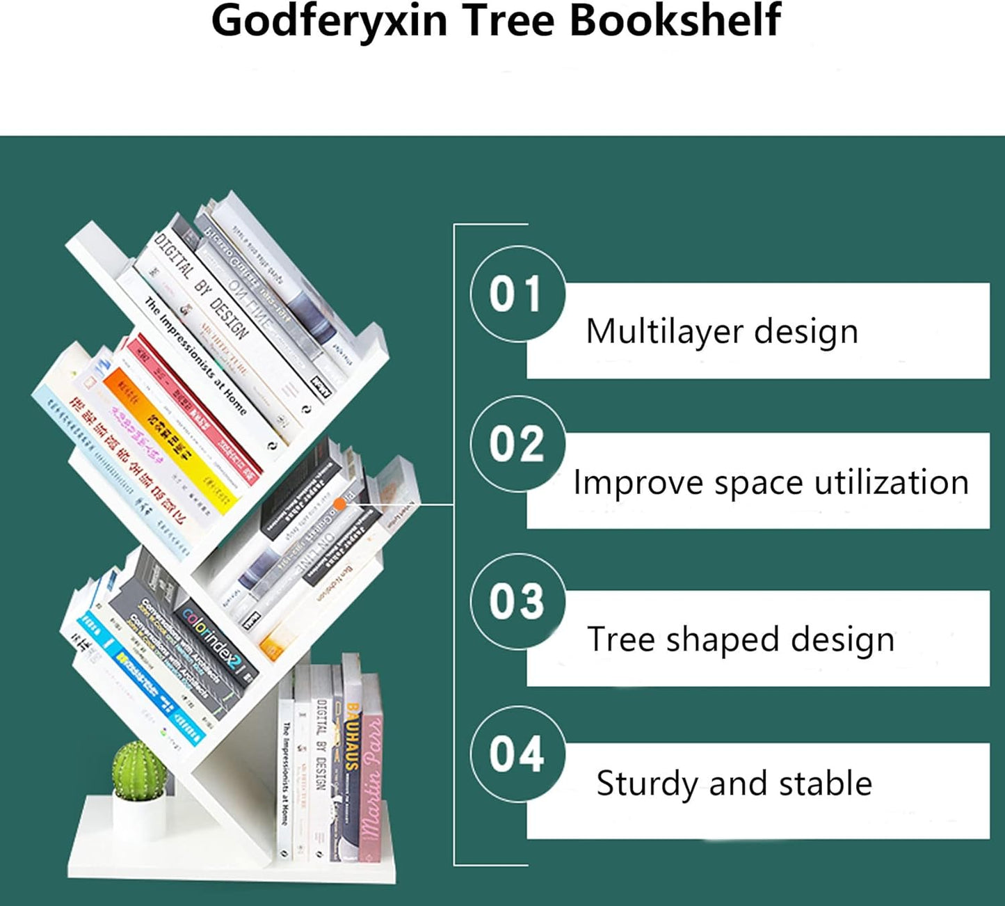 Godferyxin Small Bookshelf for Small Spaces, 5-Tier White Wood Tree Bookcase – Compact Corner Mini Shelf for Bedroom, Office, or Apartment, Holds Books, CDs, and Decor