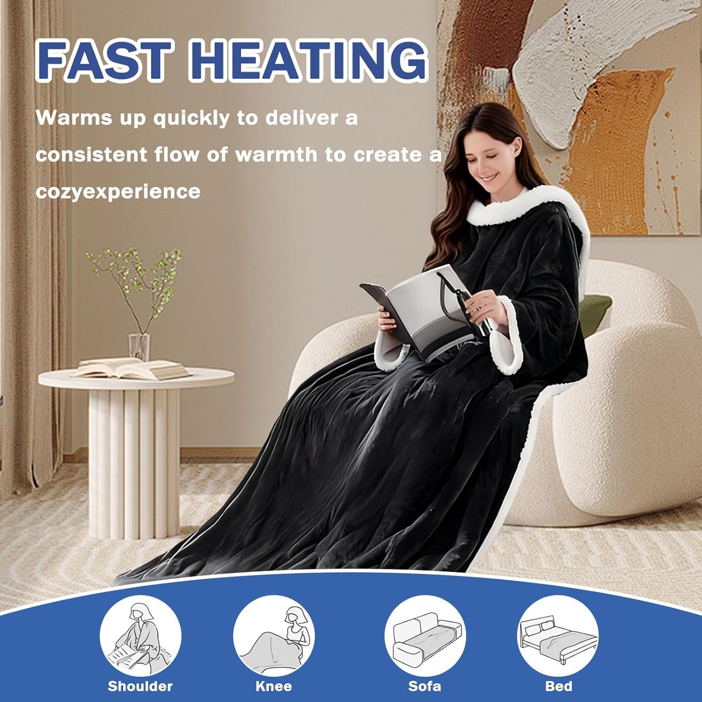 Heated Wearable Blanket with Feet, 2026 Upgrade Heated Wearable Blanket, 50"X70" Electric Blanket Heated Robe for Home, 10 Heating Levels Robe Blankets for Mom (Beige)