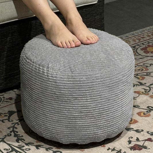 Oslimea Round Ottoman Foot Rest 20 x 15 Foot Stool Ottoman Pouf with Foam Chunk Filling for Living Room, Floor Poufs Foot Rest for Bedroom, Dark Grey Corduroy