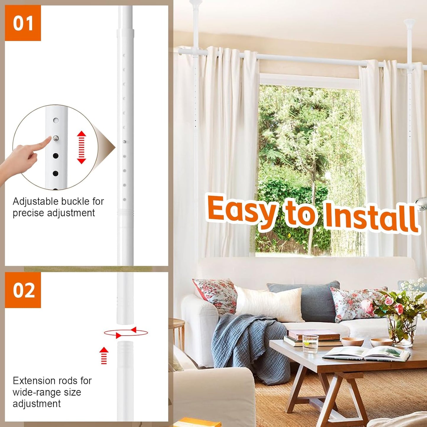 Room Divider,No Drilling Partition Room Dividers Wall,48-120inch(H) 28-70inch(W) Heavy Duty Floor to Ceiling Wall Divider for Room Separation,White Adjustable Room Separator for Space Partition