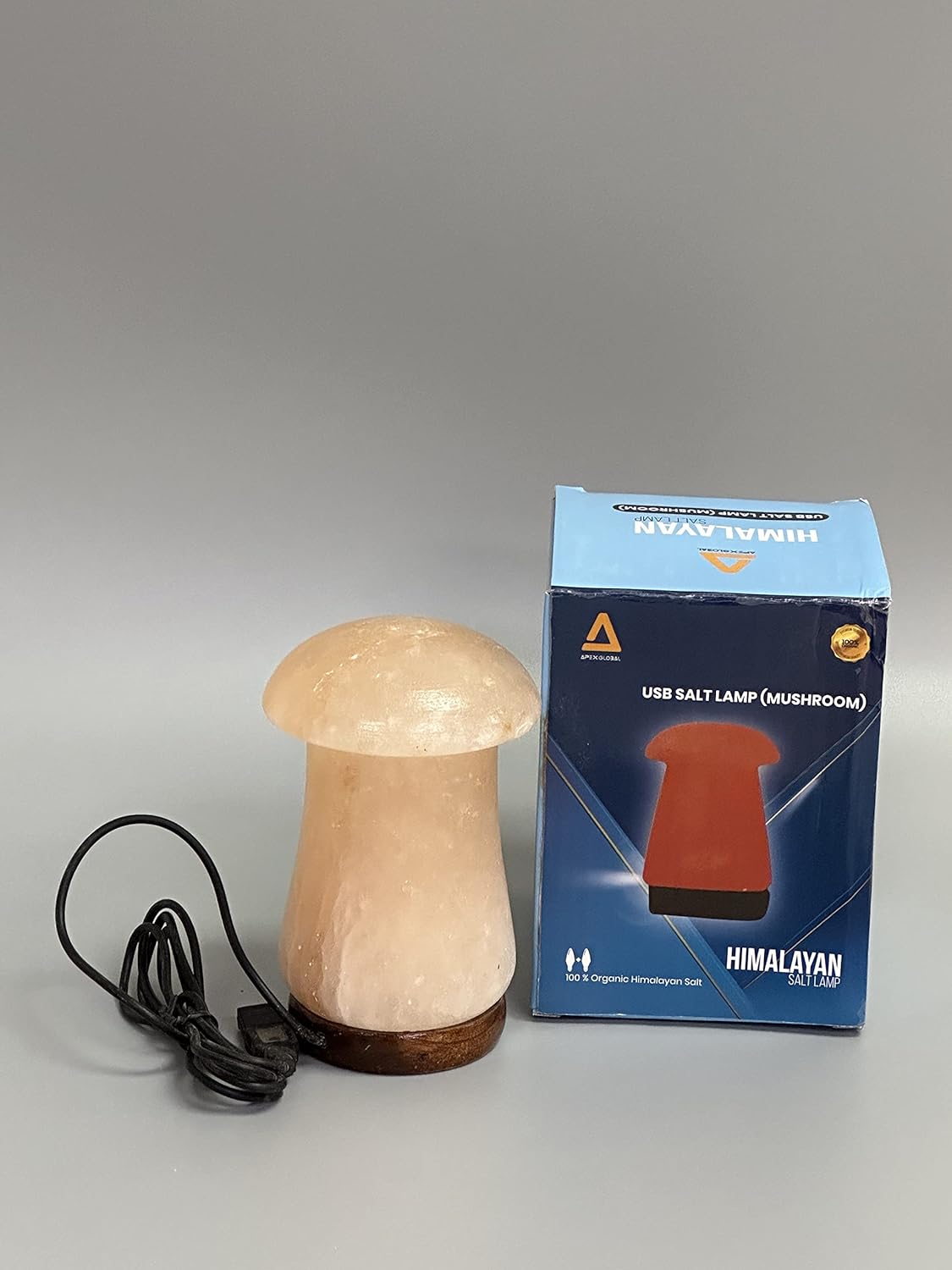 ApexGlobal Himalayan USB Salt Lamp Mushroom Shape in Multi Color Changing, 3 Watts LED Bulb and Wood Base, Handcraft Natural Salt Lamp for Best Gift, (6 inches, 2 lbs) Unique Gift Idea