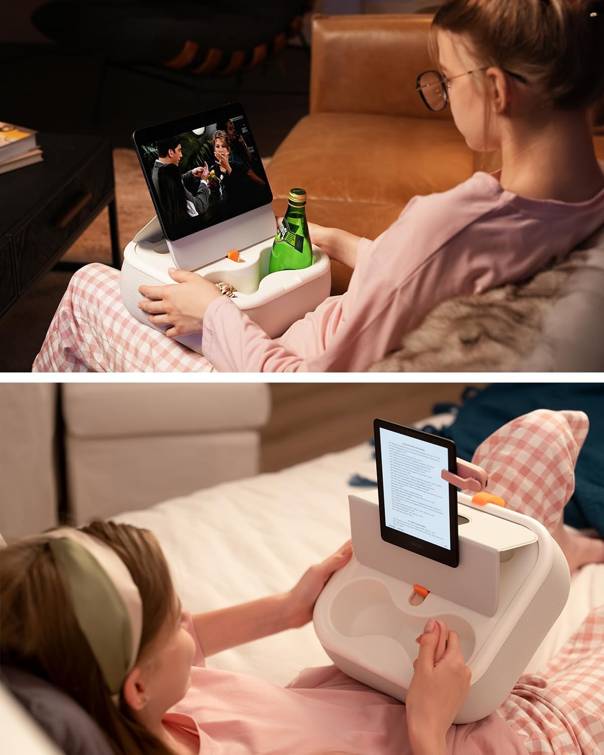 Viozon Tablet Stand Pillow, Compatible with 4-13" Phone/Tablet, iPad, iPhone, Samsung,Kindle,Google, Magnetic Phone Stand for Desk, Kindle Pillow Stand for Bed with Cozy Fabric,and Two Cup Size Bowl.W