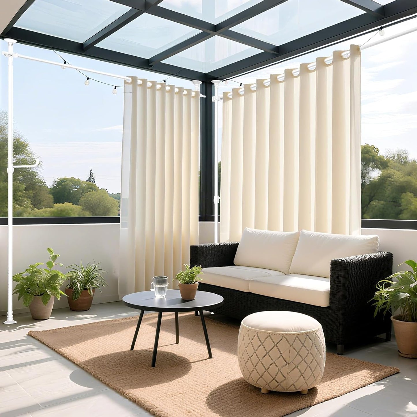 Seamless Room Divider Curtain Rod - No Drilling Space Partition Adjustable Privacy Separator, 4-10ft(H) 28-161inch(W) Adjustable, Heavy Duty Freestanding Tension Curtain Stand, White