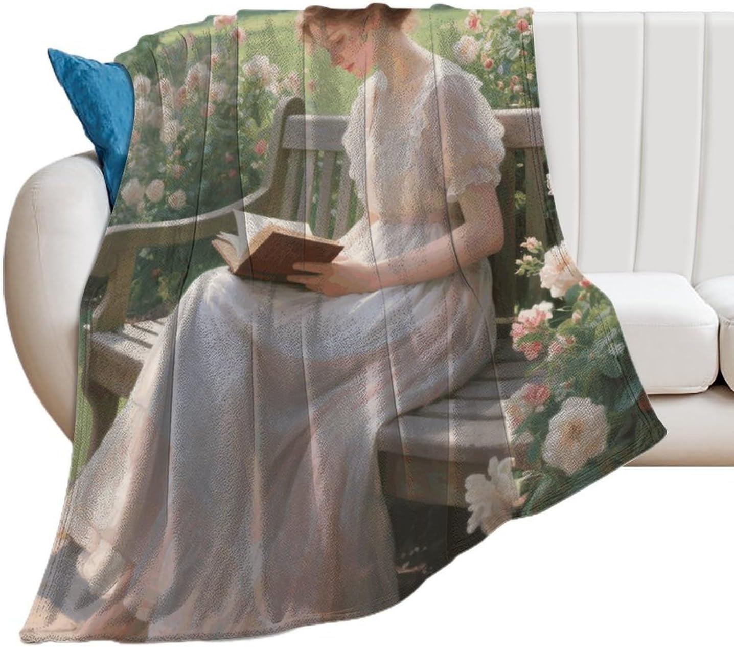 Custom Garden Reading Flannel Fleece Throw Blanket 60x80 Inch Soft Cozy Throws for Couch Sofa Bed Farmhouse Blankets Comfort Decorative Bedtime Blanket Lightweight All Season Easy Care