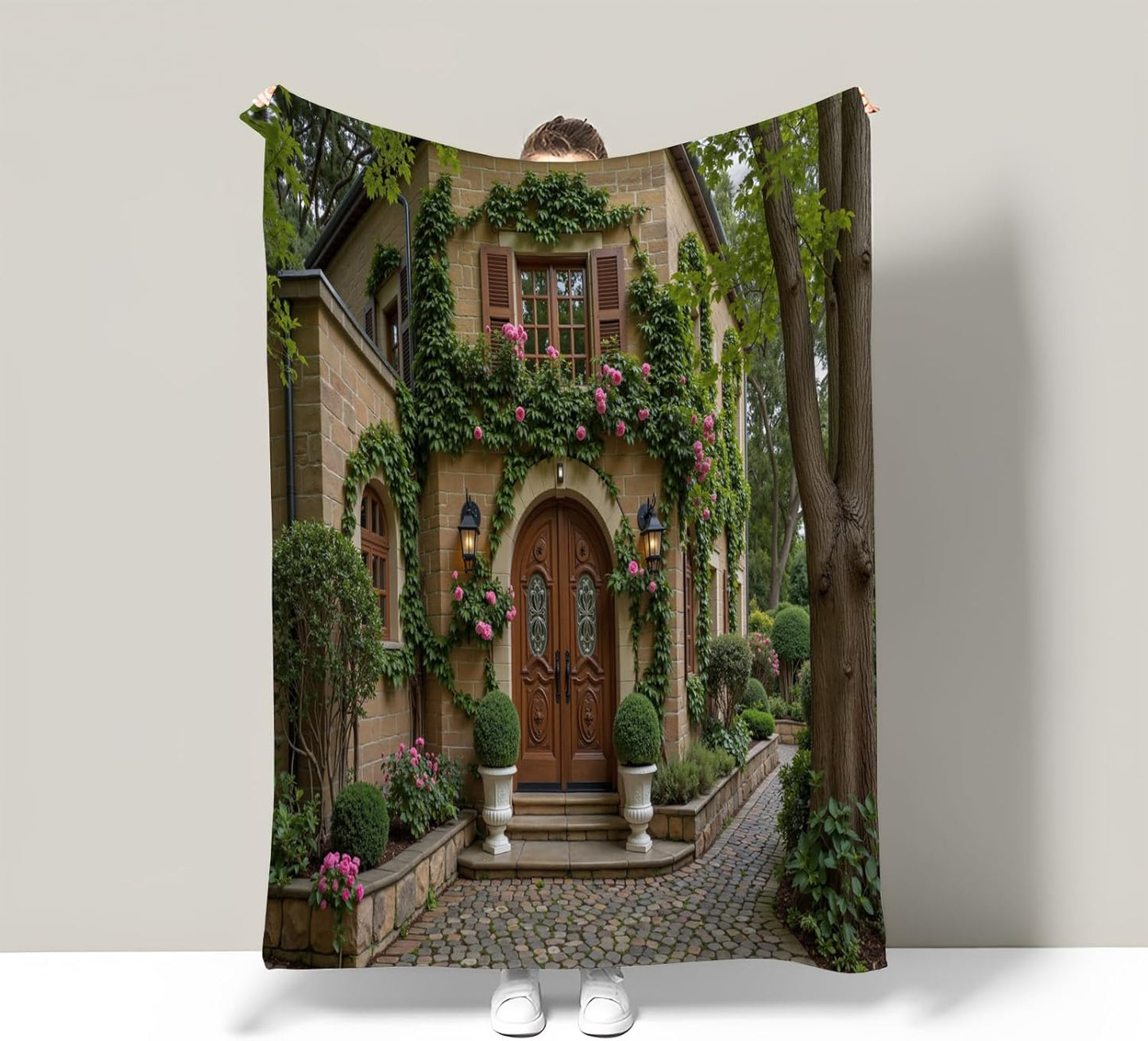 Ivy Wall Blankets Emerald Pumpkin Throw Blanket Soft Farmhouse Forest 3D Window View Wooden Door Flannel Fleece Blankets and Throws for Home Living Room Sofa Couch Bed Chair Decor,68 x 90 in