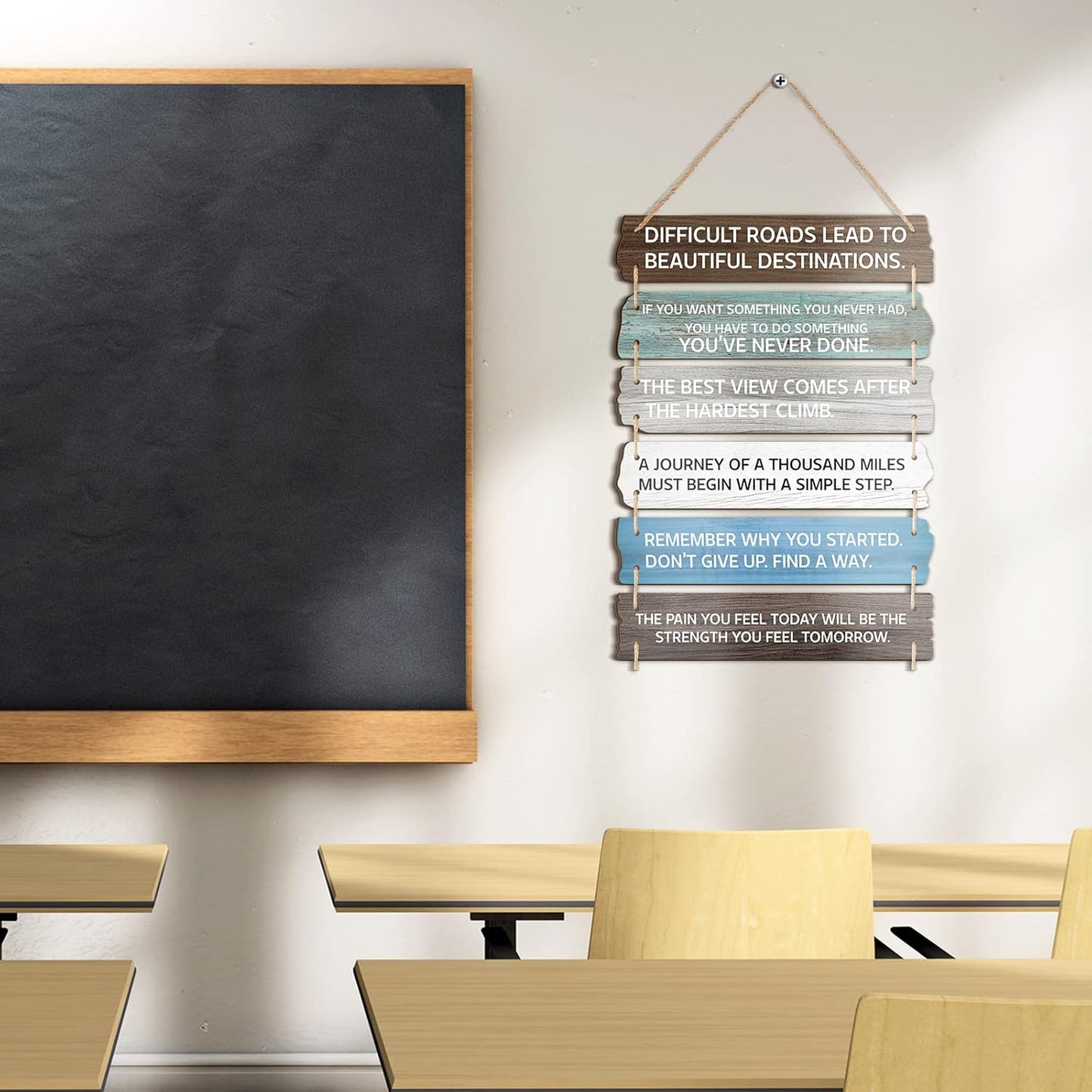 6 Pcs Inspirational Wall Art Decor for Office Watch Your Thoughts Wooden Hanging Motivational Wall Decor Rustic Positive Quotes Plaques for Classroom Home Bedroom Kitchen Living Room(Delicate Style)