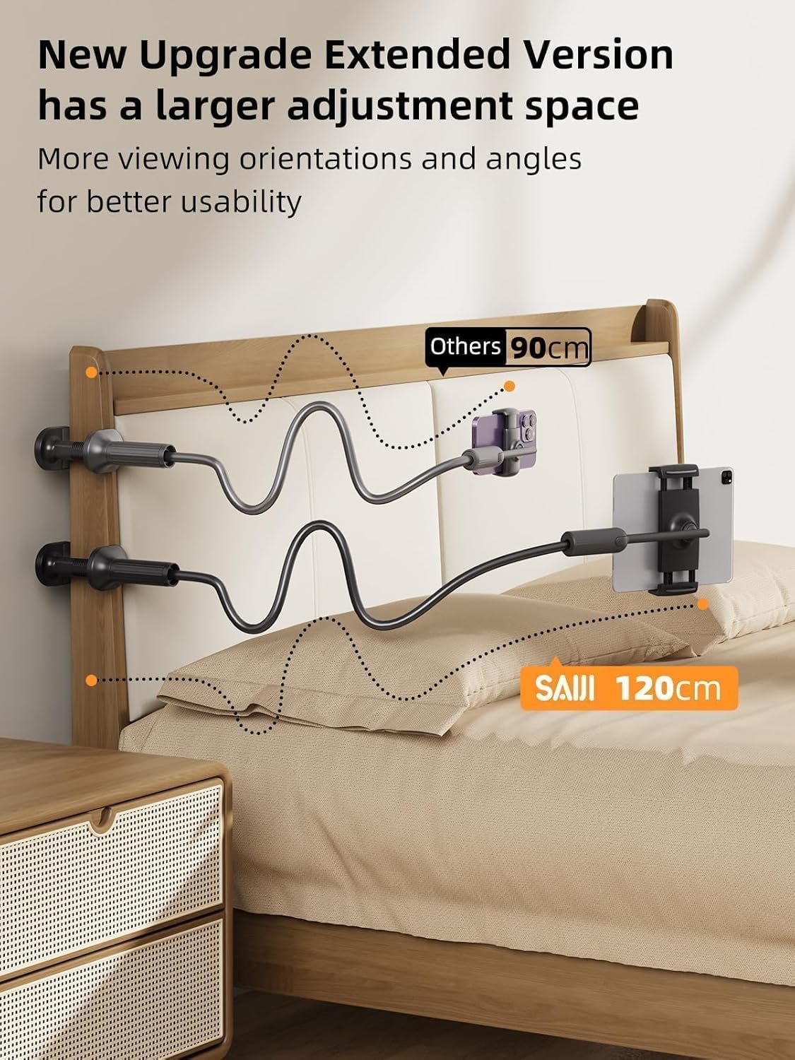 SAIJI 47" Gooseneck Kindle Holder, Tablet Holder for Bed with Upgraded Base, iPad Stand with Flexible Lazy Arm, Compatible with iPad mini Pro Air, Kindle, Galaxy or Other 4.7-11" Device (Black)
