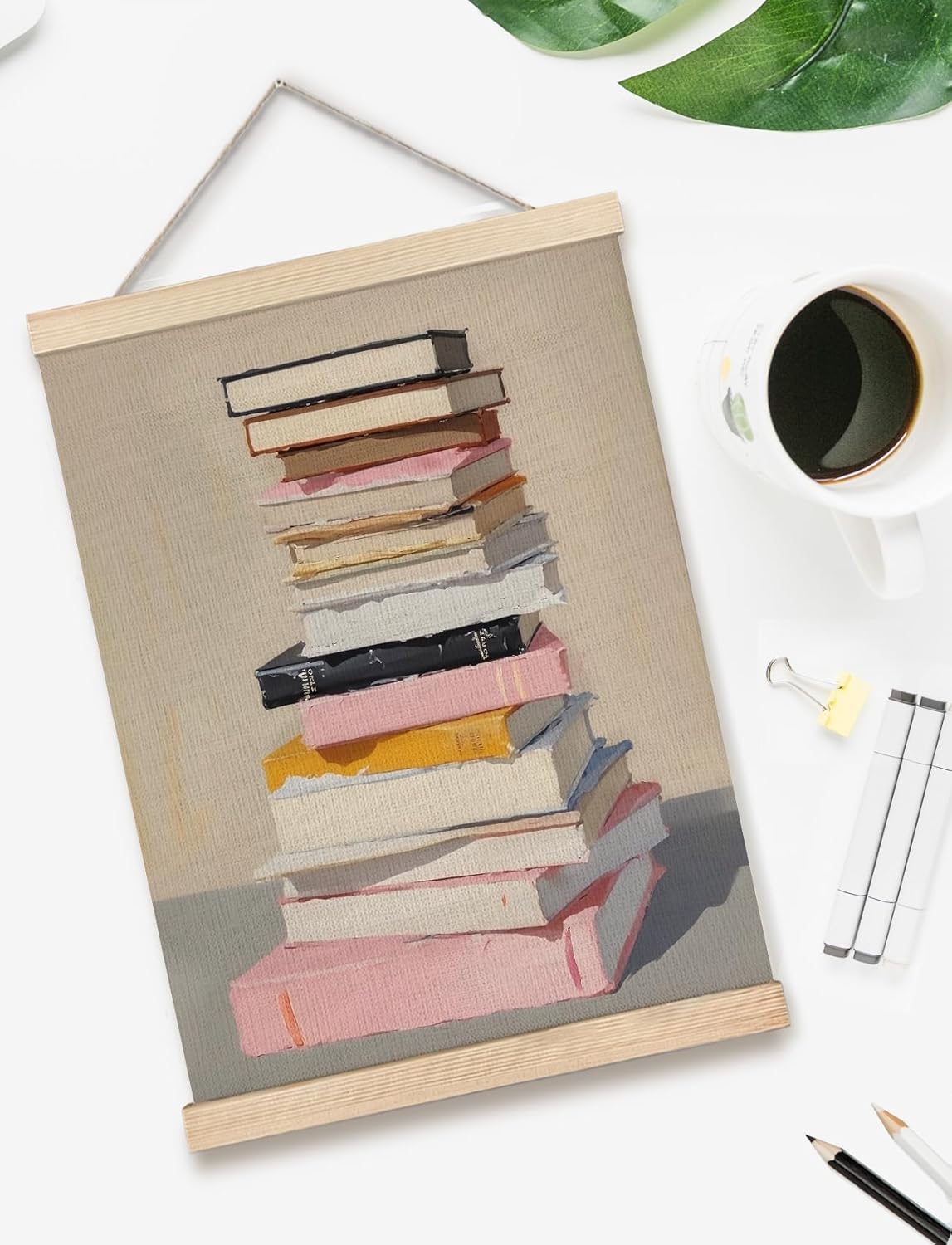 Trendy Book Reading Wall Art Poster Hanger Framed, Book Lover Bookish Canvas Prints Wall Art for Reading Corner Nook Classroom Library Gallery Office Decor, 12x16 Inches