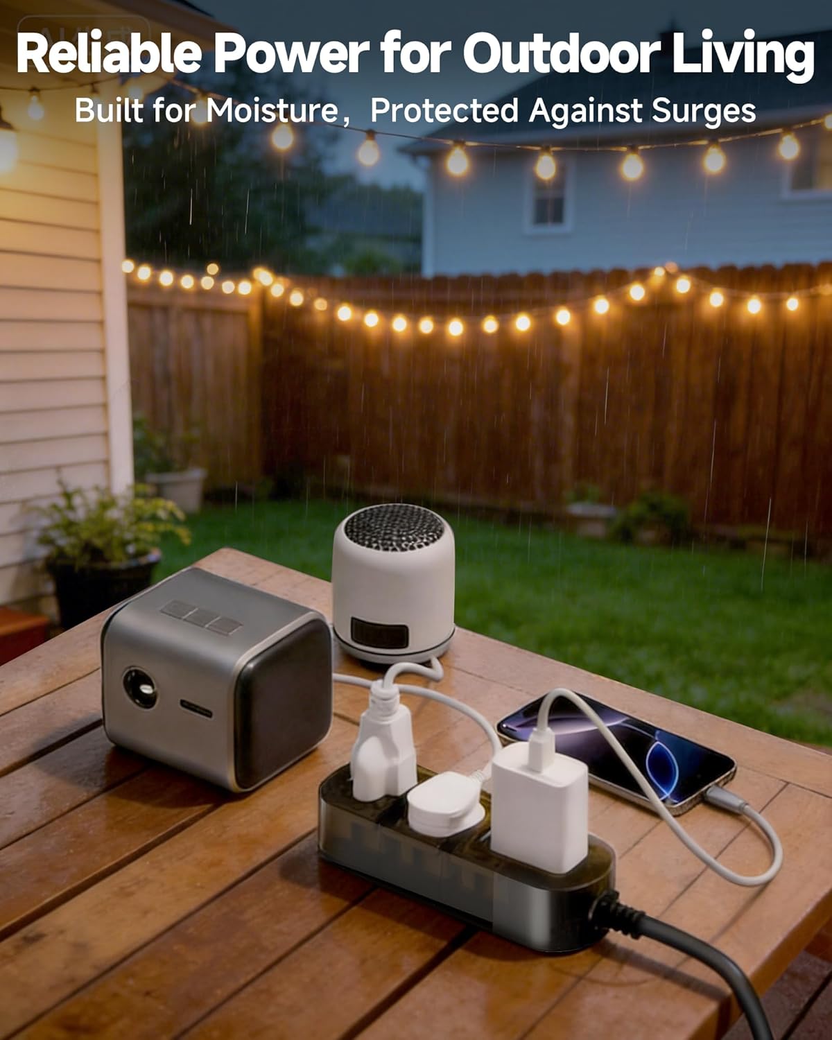 Outdoor Power Strip, 3 AC Outlets, 15 FT, 1625W/13A High-Power Single-Device Use, with Anti-Electric Shock & IPX6 Waterproof, Ideal for Backyard, Patio, Garage, Kitchen, Workshop, Camping, RV