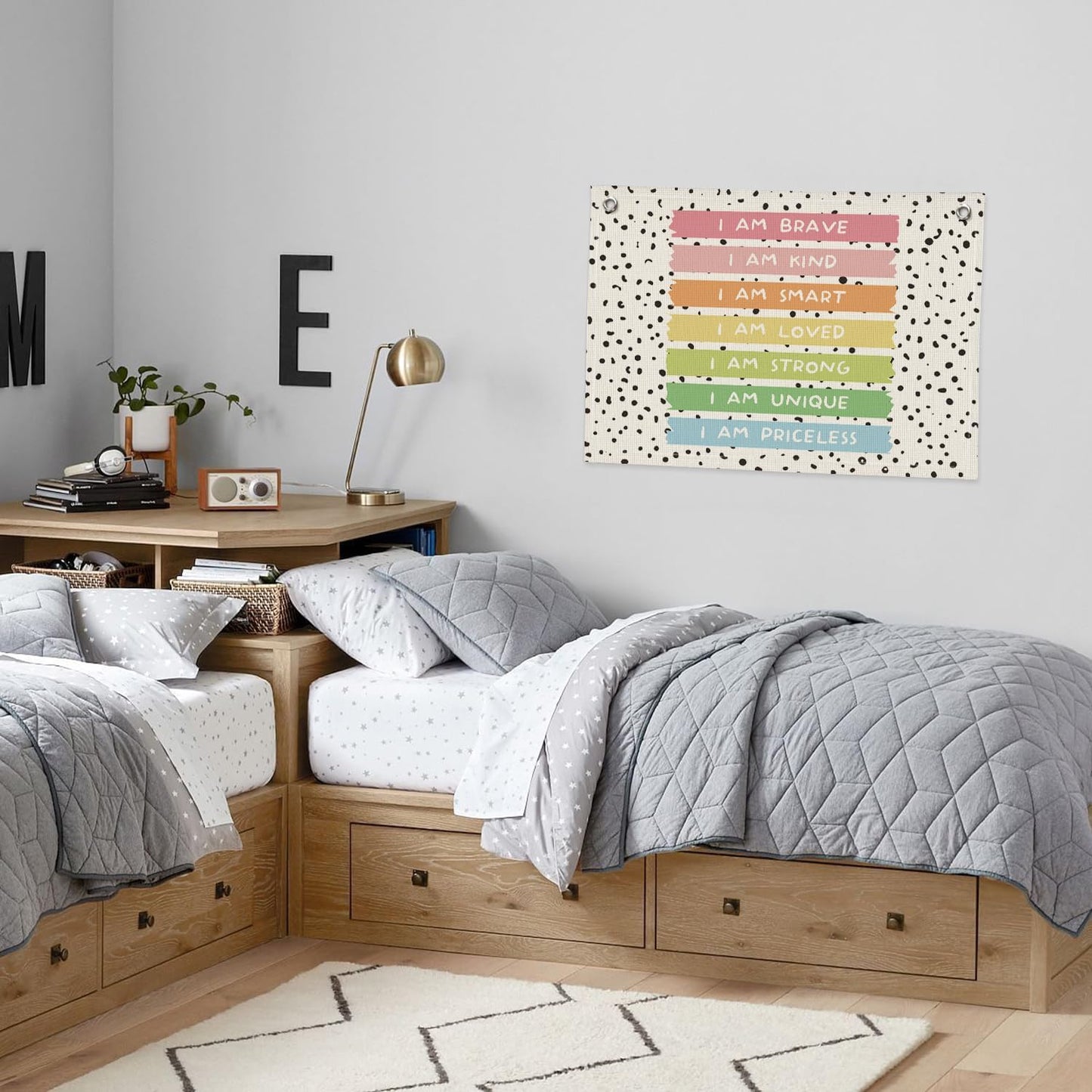 Positive Affirmations Wall Decor, Calming Corner Toddler Reading Nook for Kids, Inspirational Canvas Banner Wall Hanging Banner Flag Decor for Classroom Homeschool Decor
