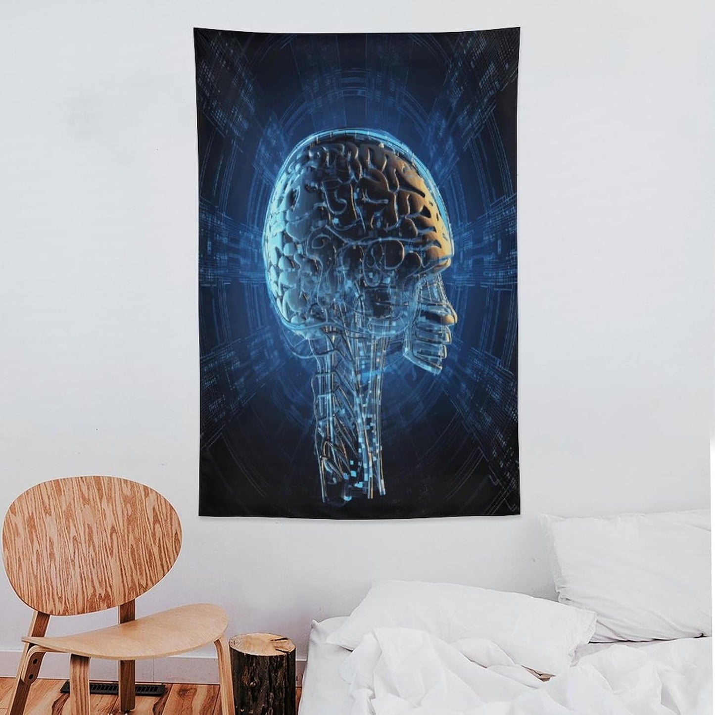 FodPand Artificial Intelligence Brain Tapestry Anti-fading Wall Tapestry with Installation Kit Backdrop Banner Multipurpose Aesthetic Tapestries Boho Wall Art Hanging Decorative Blanket 40"x60"