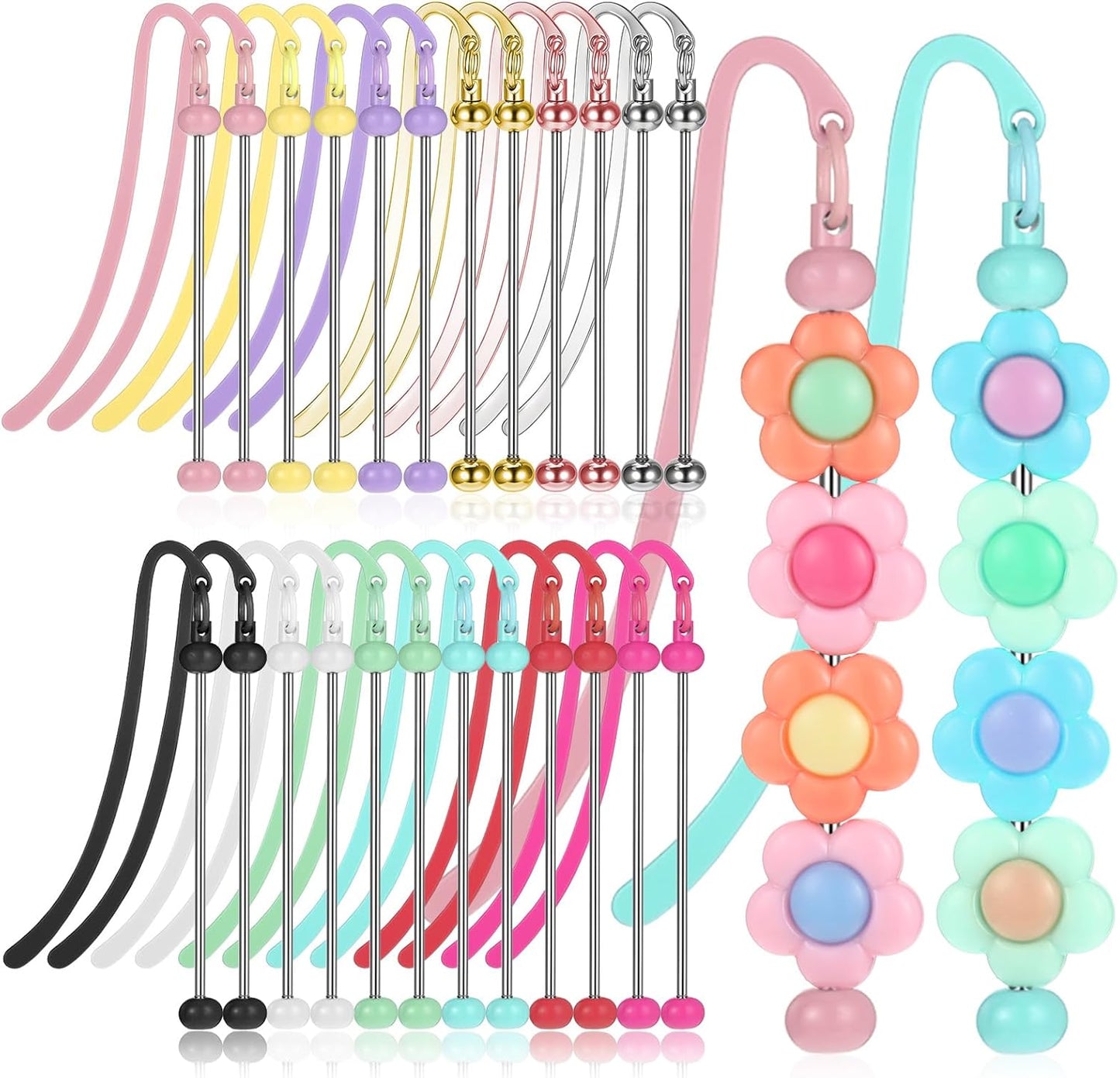 24 Pcs Beadable Bookmarks DIY Metal Blank Bar Bookmark Silver for Beads DIY Bookmarks Craft Jewelry Pendant Charm Gift for Book Lovers Student Teacher Office Supplies, 12 Colors