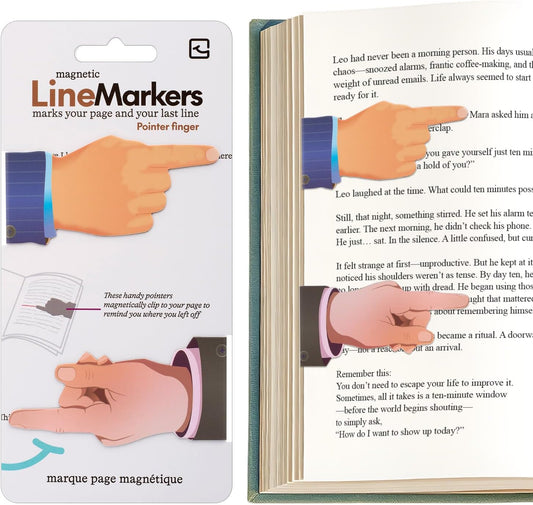 Gifts for Readers & Writers Linemarker Bookmark, 2 Pack Magnetic Bookmarks, Includes Line Finder Slit for Line Tracking, Small & Cute Stationery, Book Page Holder, Reading Accessories, Pointer Fingers