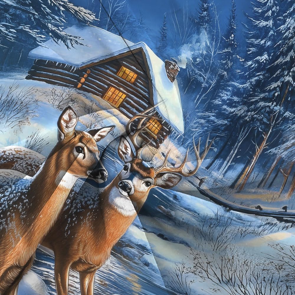 Christmas Throw Blanket, Winter Deer Snow Forest Holiday Theme Blanket for Couch and Bed, Warm Cozy Winter Cabin Throw, Super Soft, 50x60 Inch, Blue
