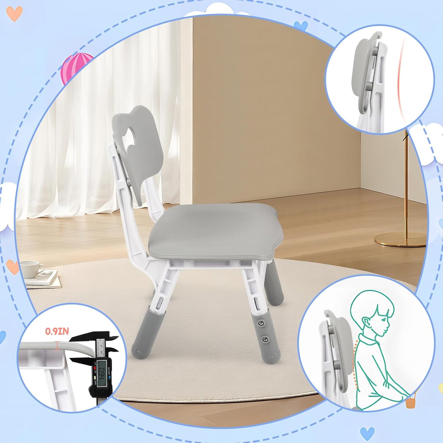 FAHKNS Kids Table with 2 Chairs, Height Adjustable Toddler Table and Chairs Set for Graffiti Desktop,Non-Slip Legs,Kids Multi-Activity Desk for Learning, Reading, Playing, Painting, Eating