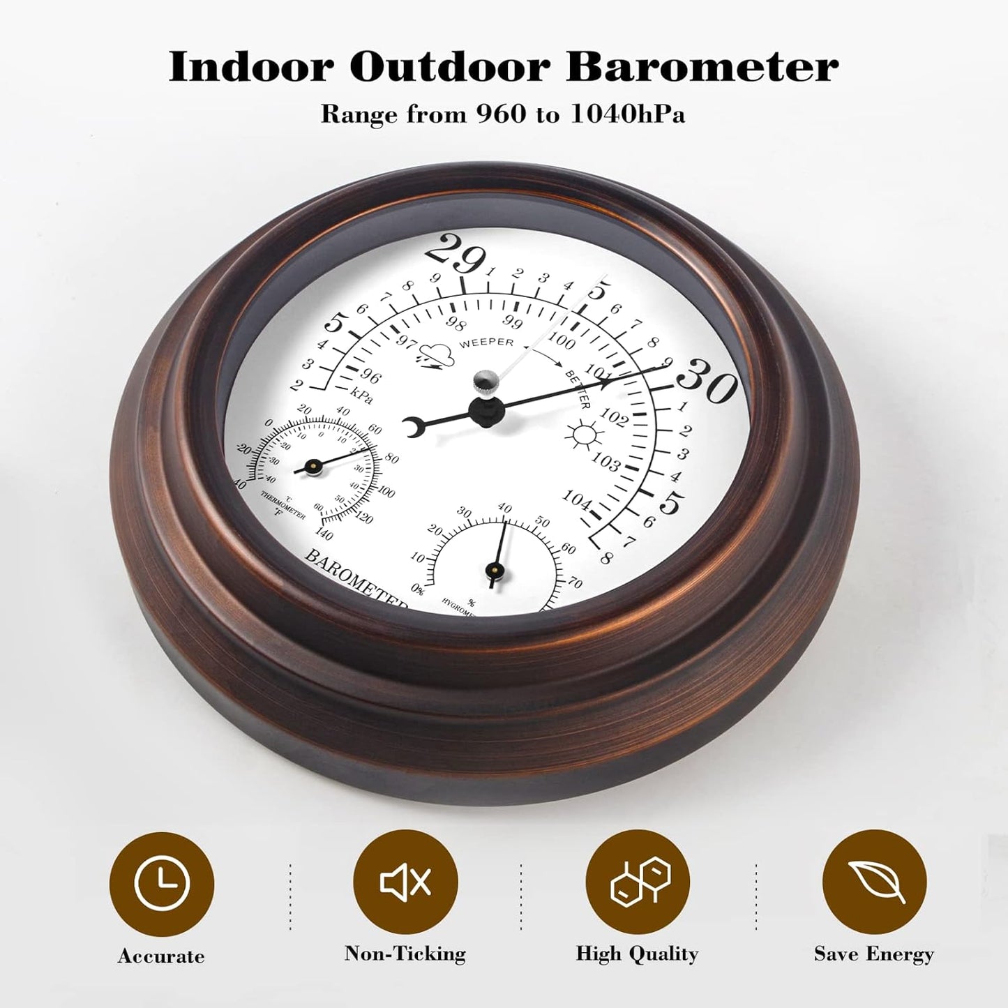 Lirches 8'' Barometer Thermometer Hygrometer - 3 in 1 Atmospheric Pressure Temperature Hygrometer Weather Station, Hanging Premium Steel Barometer for Home Wall, Fishing Boat, Baby Room, Office