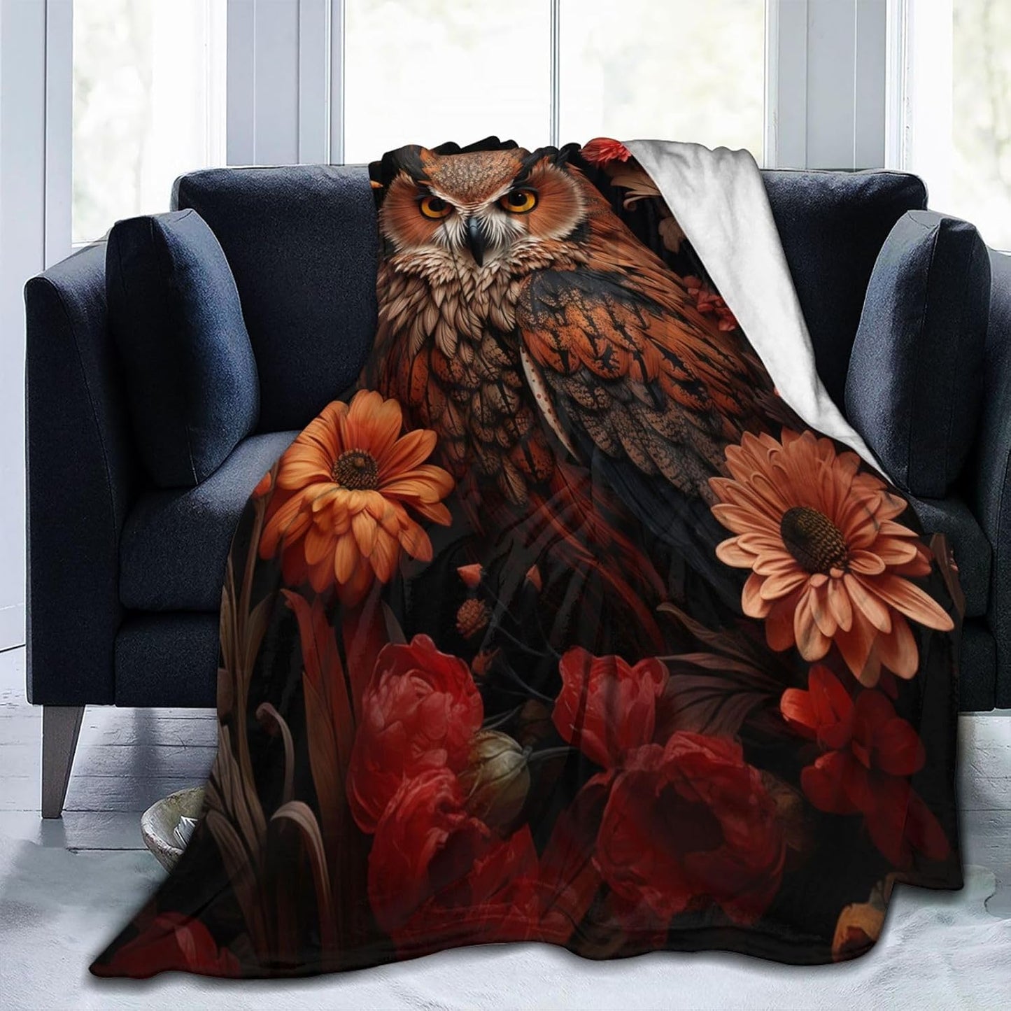 Owl Blanket for Adults Kids Gifts for Owl Flowers Lovers Flannel Throw Blankets Soft Comfy Lightweight for Home Decor Couch Bed Sofa 60x50 Inches