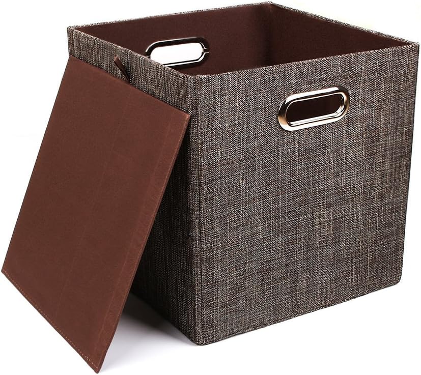 Posprica Storage Bins Cube Containers Boxes,Thick and Heavy Duty Fabric Drawers, 11×11 inch- Set of 4,Brown
