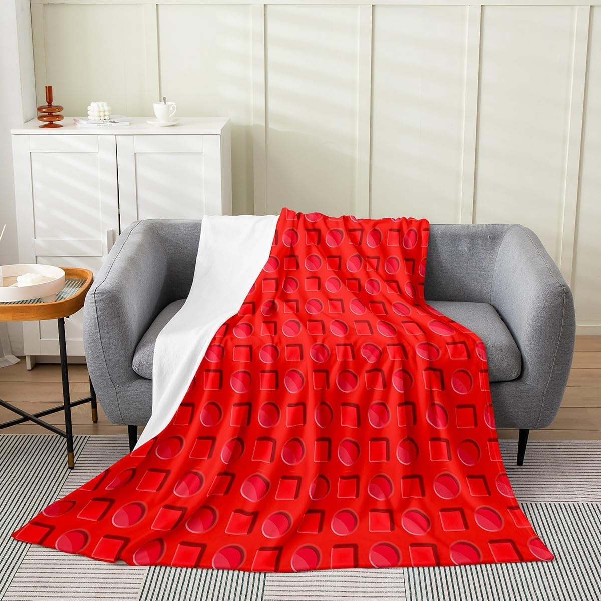 Feelyou Building Blocks Plush Throw Blanket, Throw 50"x60" Toy Brick Flannel Fleece Blanket for Kids Teens Adults Red Blocks All Season,Bed Blanket Kids Gaming Room Decor