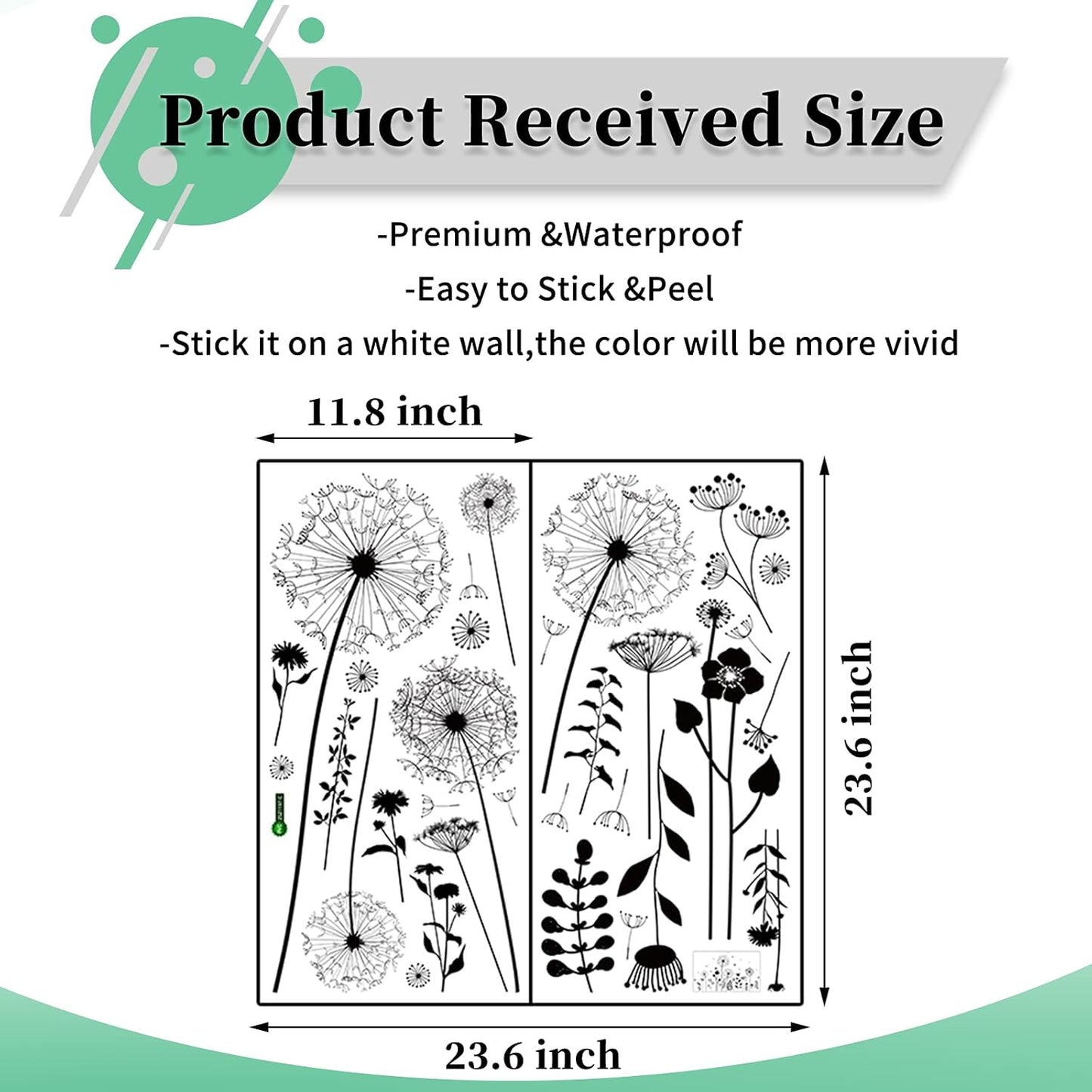 Large Dandelion Wall Stickers, Attractive Flying Flowers Wall Decals, Removable Plants Wall Décor, DIY Art Mural Vinyl for Bedroom Living Room Sofa Backdrop Classroom Decoration (Black)
