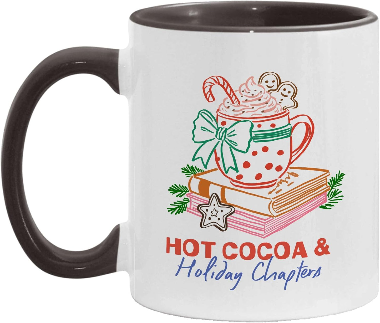 Christmas Hot Cocoa & Holiday Chapters Two-Tone Accent Mugs, 11oz 15oz Drinking Cups, Kitchen Décor, Gifts For Book Lovers
