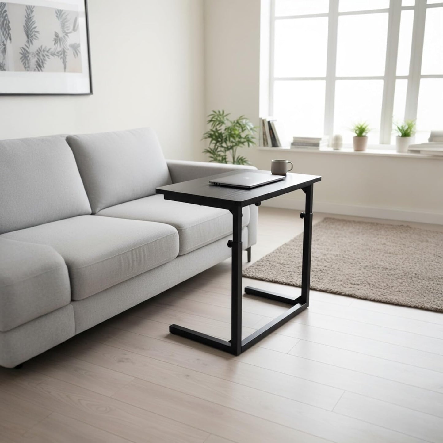 Height Adjustable C-Shaped Sofa Side Table, Laptop Table for Couch & Bed, Black
