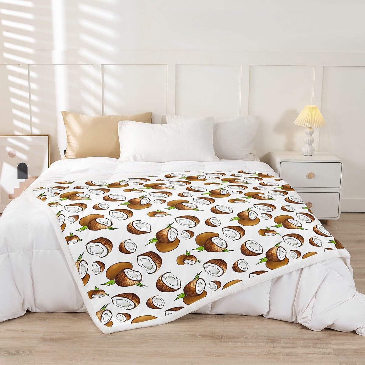 Coconut Fleece Throw Blanket Tropical Fruit Pattern Throw Blanket for Bed Sofa Couch Boys Girls Room Fresh Coconuts Decor Plush Blanket Summer Fuzzy Throw Blanket Twin 60"x80"