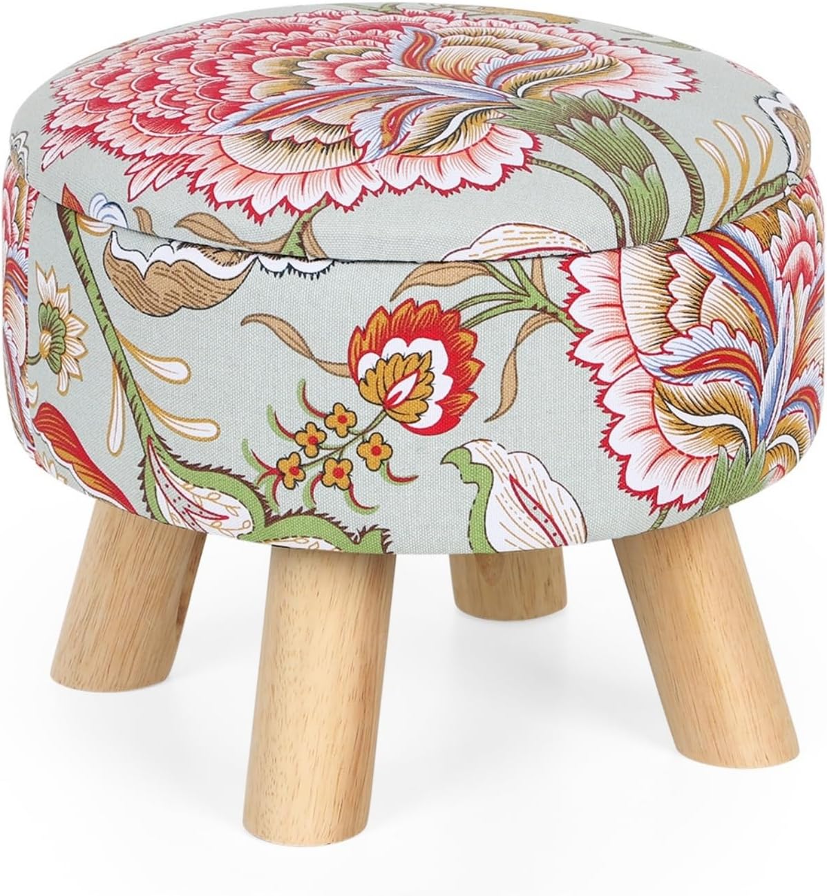 ETELI Storage Ottoman Round Small Foot Rest with Wood Legs Boho Footstool with Padded Seat Ottomans and Footstools for Couch Hallway Living Room Bedroom Enterway