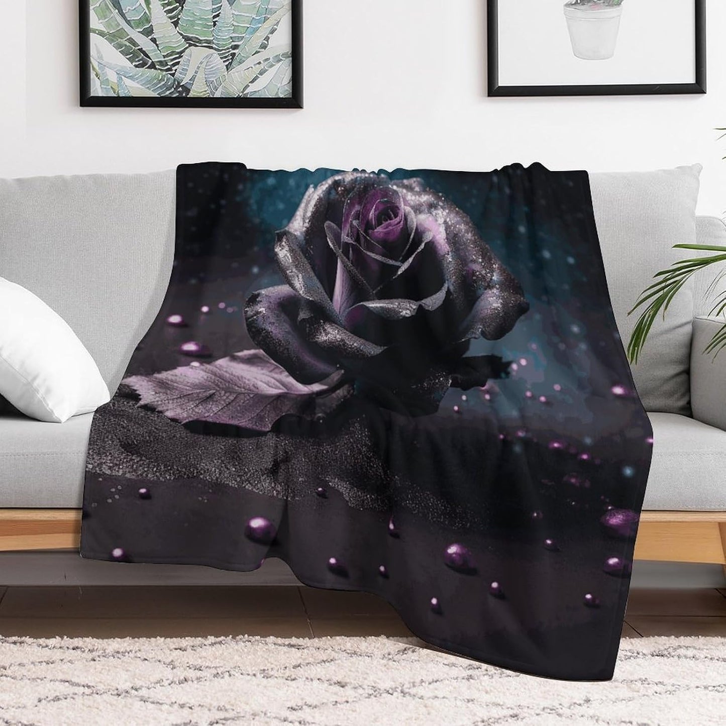 Purple Rose2 Blanket Super Soft Lightweight Throw Blanket Cute Cozy Warm Bed Blanket Decorative Fuzzy Blanket All-Season Home Decor Gift for Sofa Couch Living Room 60"*80"（150 * 200cm）