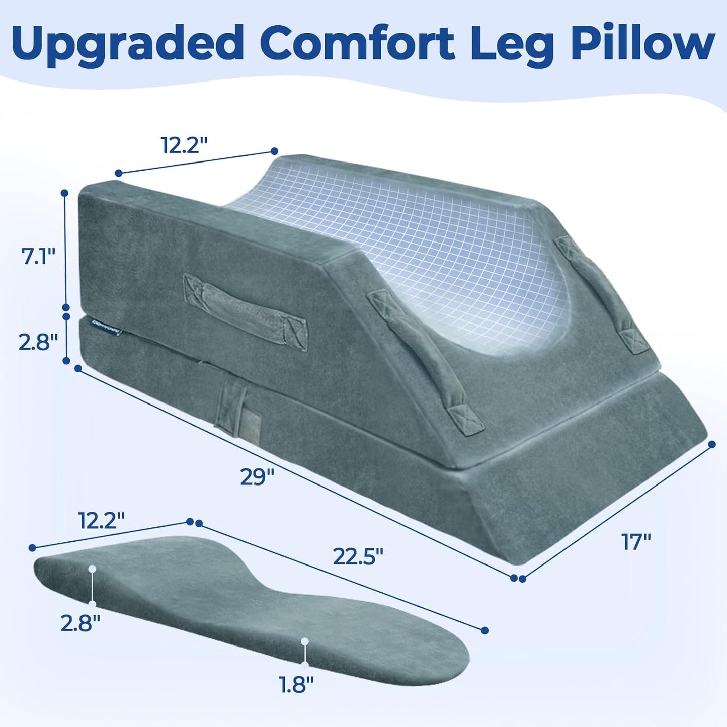KingPavonini 4-Height Adjustable Leg Elevation Pillows for After Surgery with Ergonomic Curve, Memory Foam Leg Support Pillow for Legs, Back Pain Relief, Wedge Pillow for Sleeping, Rest (Double Leg)