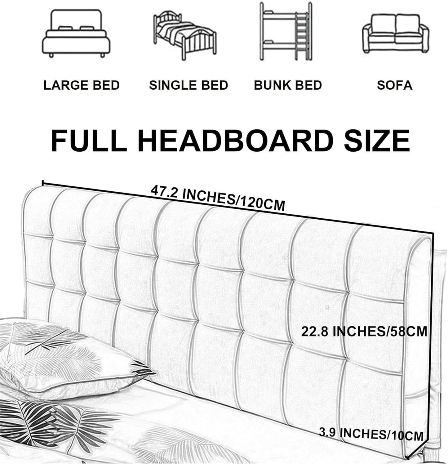 AMNOOL Upholstered Headboard Cushion,Solid Color Bed Backboard Wall Pillow Velvet Headboard Backrest Support Cushion Oversized Removable Headboard Slipcover