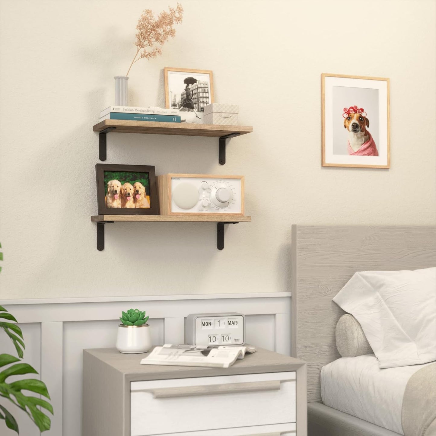 RICHER HOUSE Rustic Wood Shelves Set of 2, Farmhouse Style Floating Shelf for Wall Décor, Hanging Shelves for Bathroom, Bedroom, Storage, Kitchen, Living Room - Carbonized Black | for Wall Décor, for Bathroom, Bedroom, Storage, Kitchen, Living Room