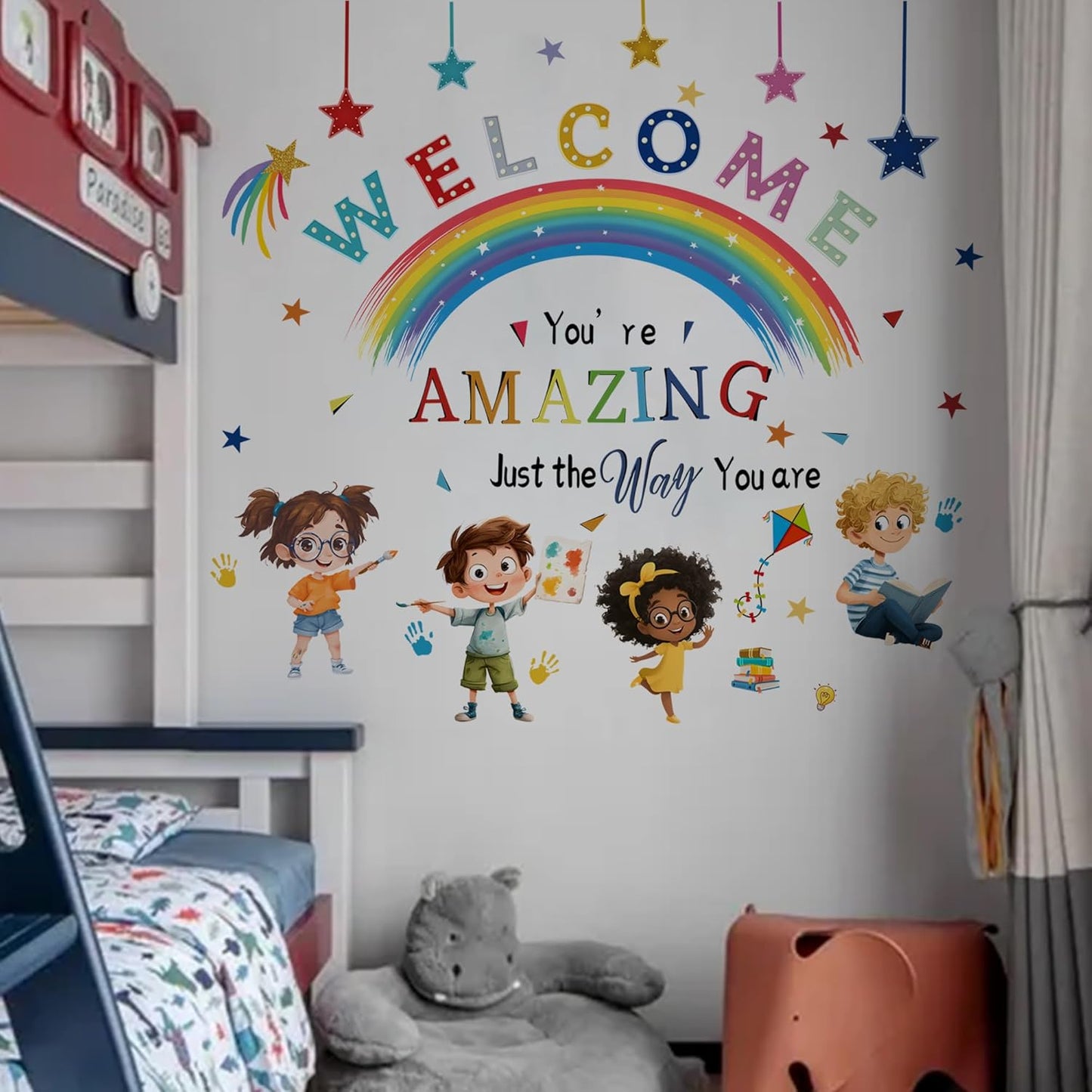 Reading Corner Rainbow Wall Decals,You are Amazing Wall Stickers,Peel and Stick Art Wall Decors, for Kids Bedroom Nursery Playroom Classroom Library Reading Corner Decoration