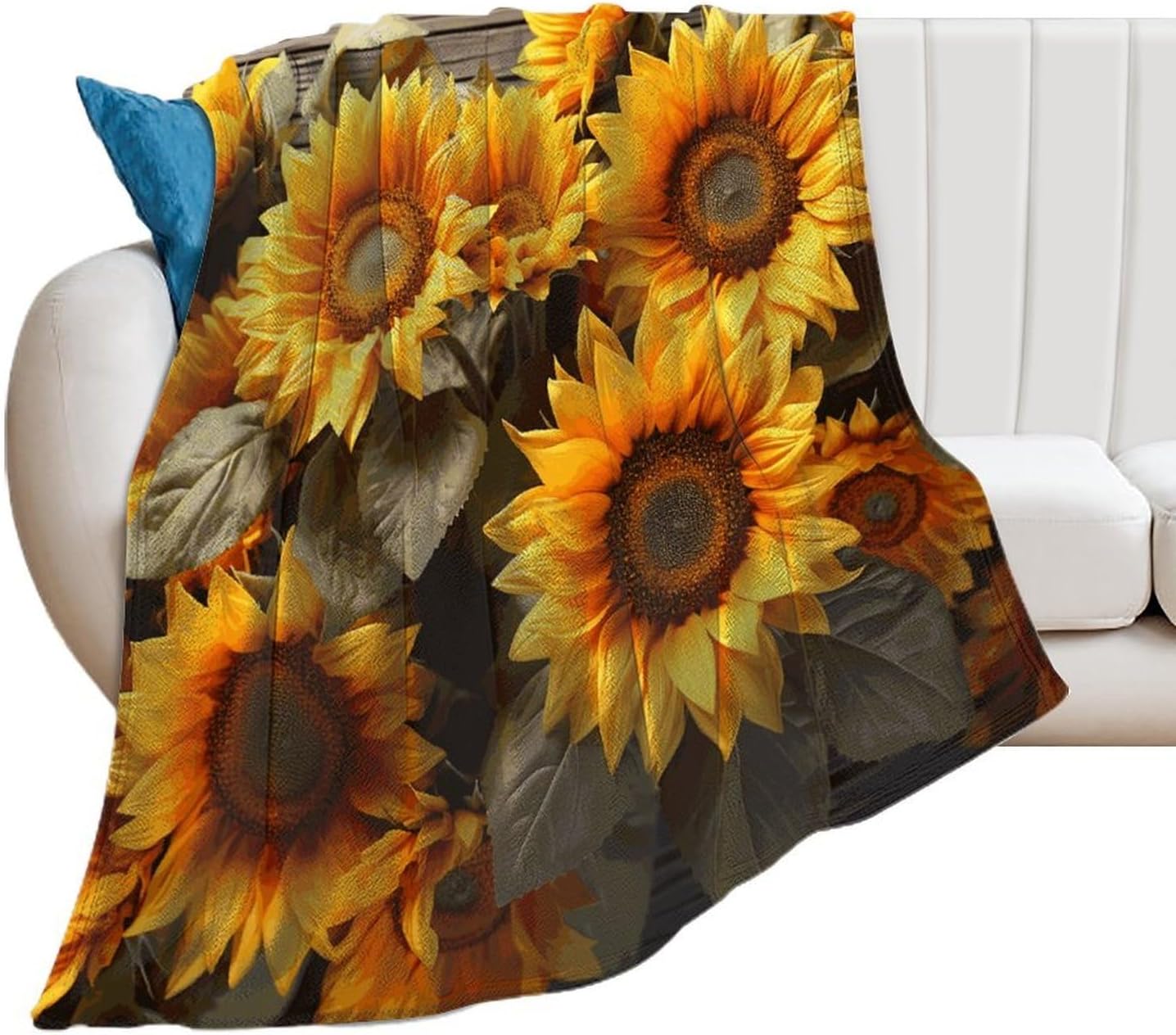 Plants Theme Sunflower Blanket Super Soft Lightweight Throw Blanket Cute Cozy Warm Bed Blanket Decorative Fuzzy Blanket All-Season Home Decor Gift for Sofa Couch Living Room 50"*60"（130 * 150cm）