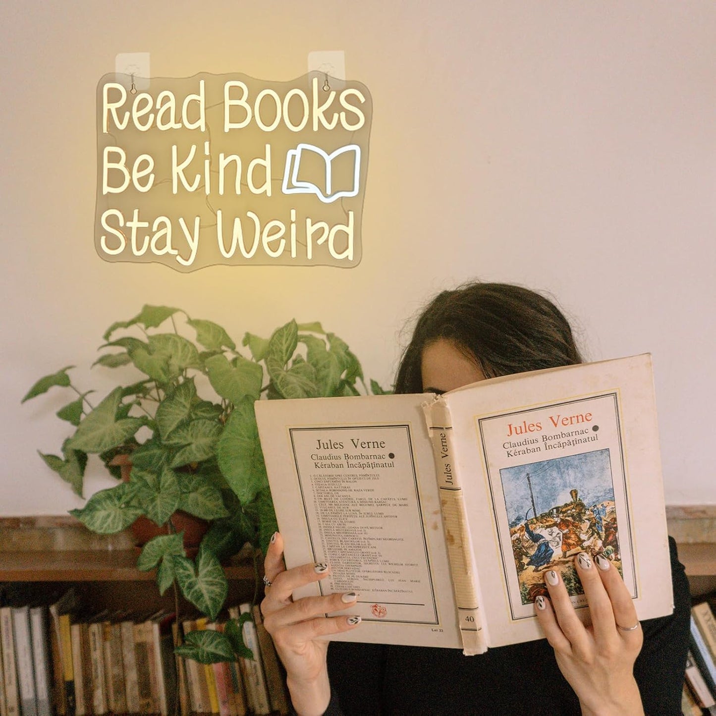 WLHOPE Read Books Be Kind Stay Weird Neon Sign Neon Signs for Wall Decor Lovers Gifts Bedroom Bookstore Reading Room Library Study Room Decoration Read Books Neon Lights LED Sign