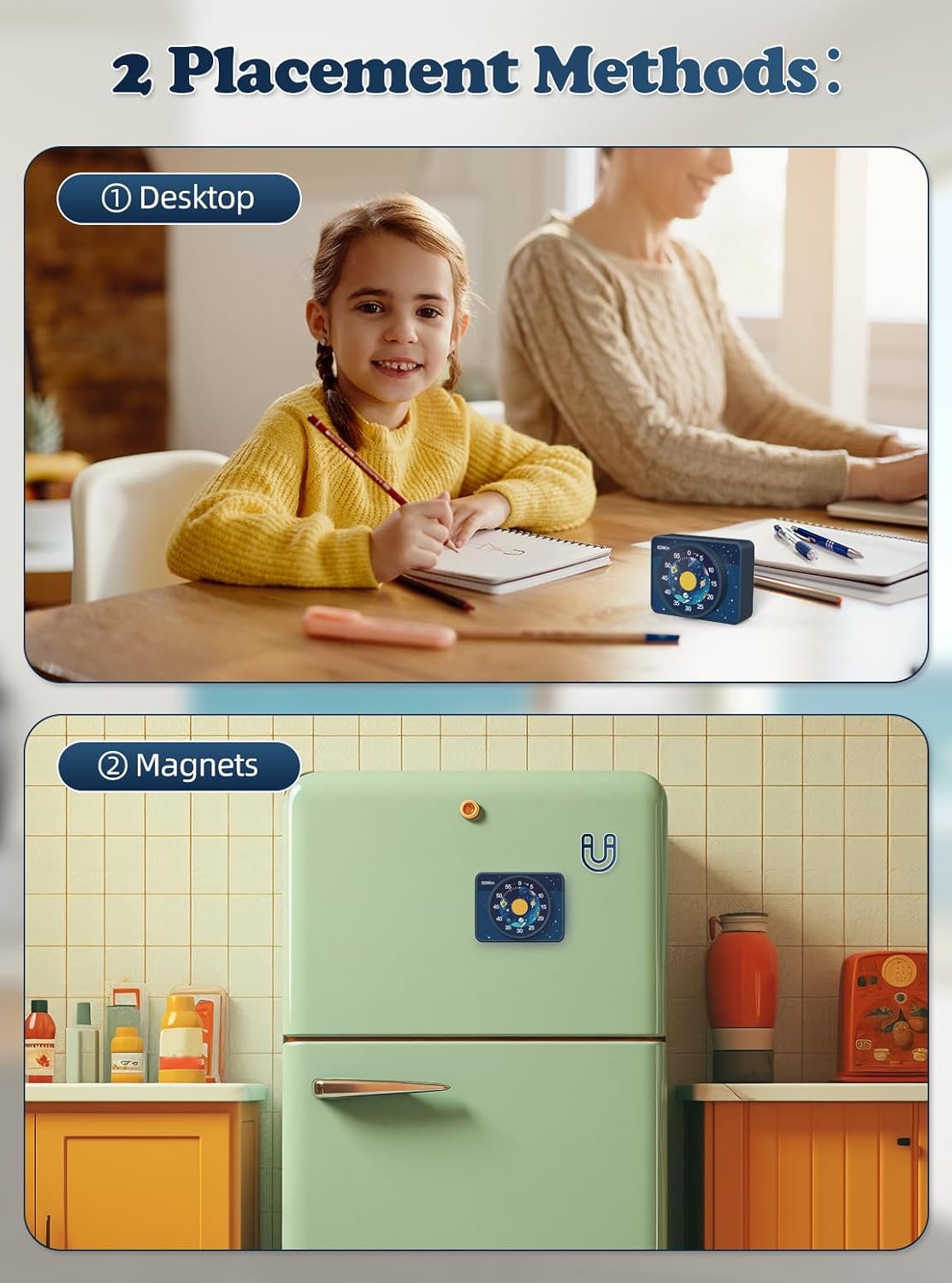 VOCOO Kids Visual Timer for Classroom - 60-Minute Countdown for Kitchen Cooking Office, Strong Magnet, Silent Time Management Tool, 2 AAA Batteries Included, Cute Starry Sky Pattern (Blue)