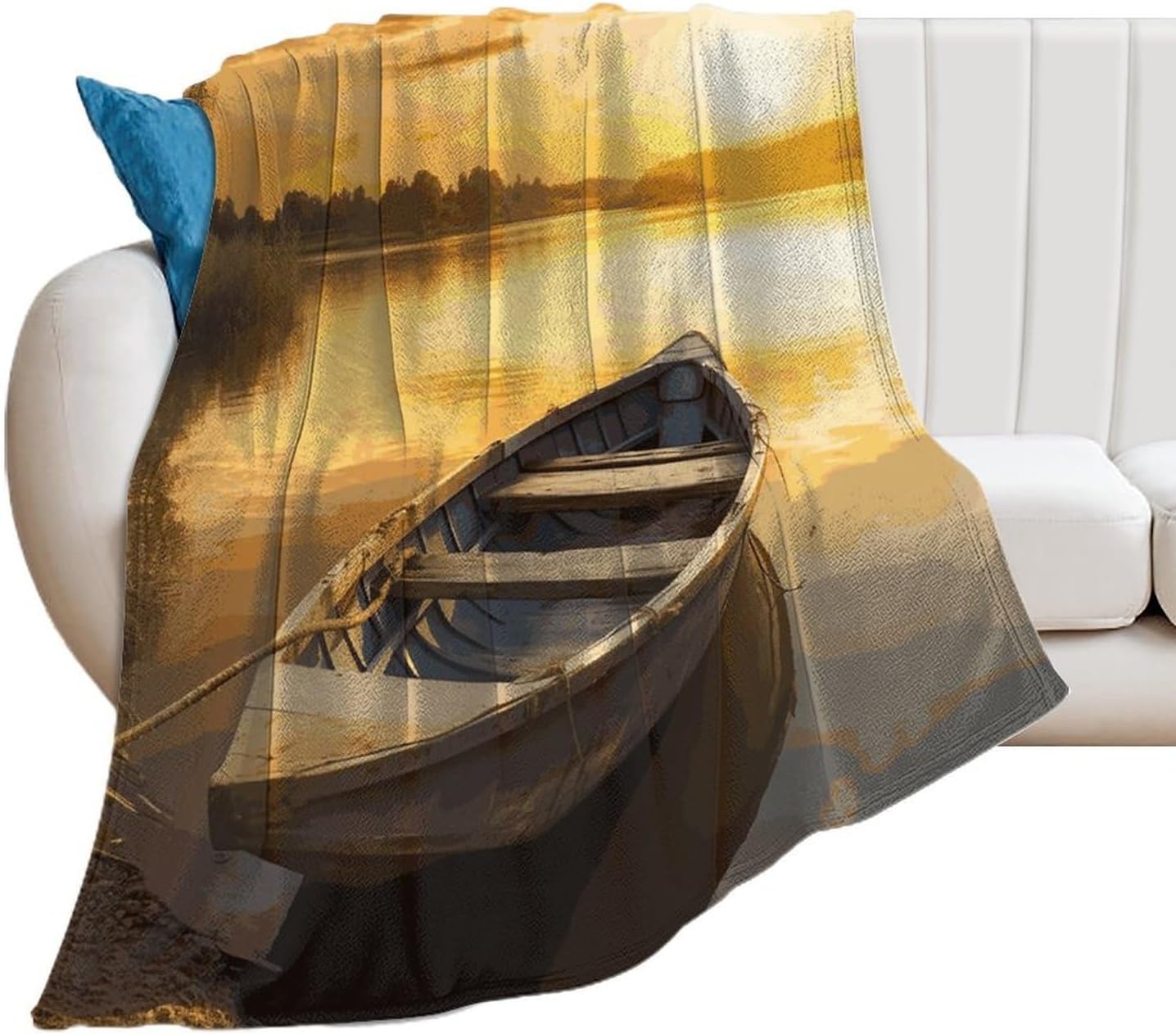 River Sunset Wooden Boat Blanket Super Soft Lightweight Throw Blanket Cute Cozy Warm Bed Blanket Decorative Fuzzy Blanket All-Season Home Decor Gift for Sofa Couch Living Room 30"*40"（76 * 100cm）