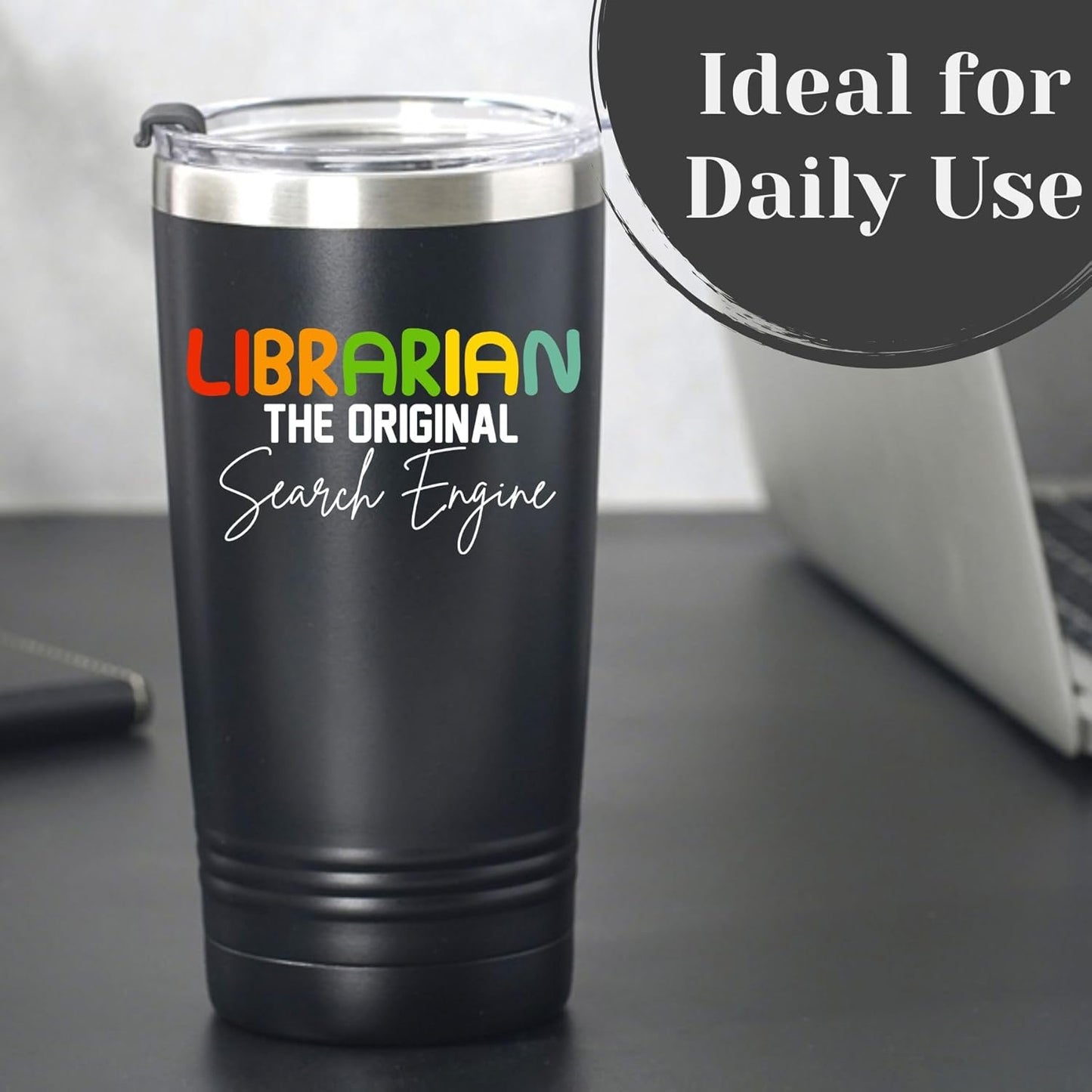 Librarian Gifts for Women, The Original Search Engine, Black 20 oz Insulated Stainless Steel Tumbler
