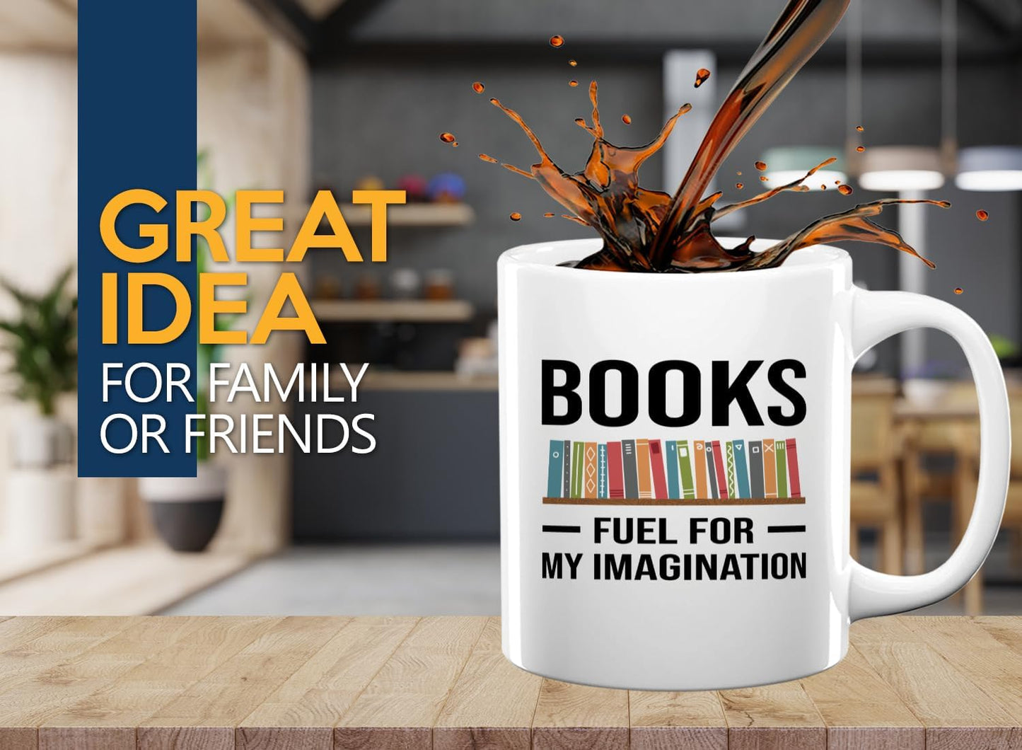 Book Lover Coffee Mug 11oz White -Fuel for Imagination - Writer Editor Bookish Librarian Bibliophile Bookish Grammar Philosophers