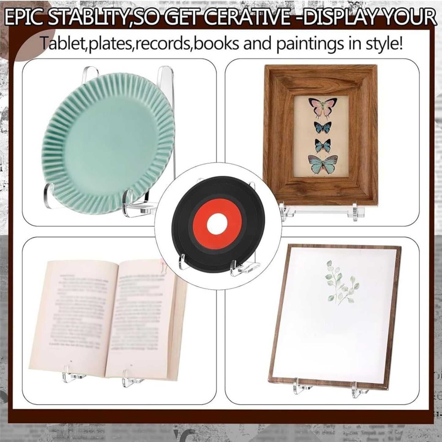 Clear Easel Stand - Acrylic Tabletop Book Holder, Frame and Picture Bracket, Decorative Plate Platter Display, Sturdy Home Kitchen School Organizer, Premium Display Stand for Art & Decor 12x10.5x15cm
