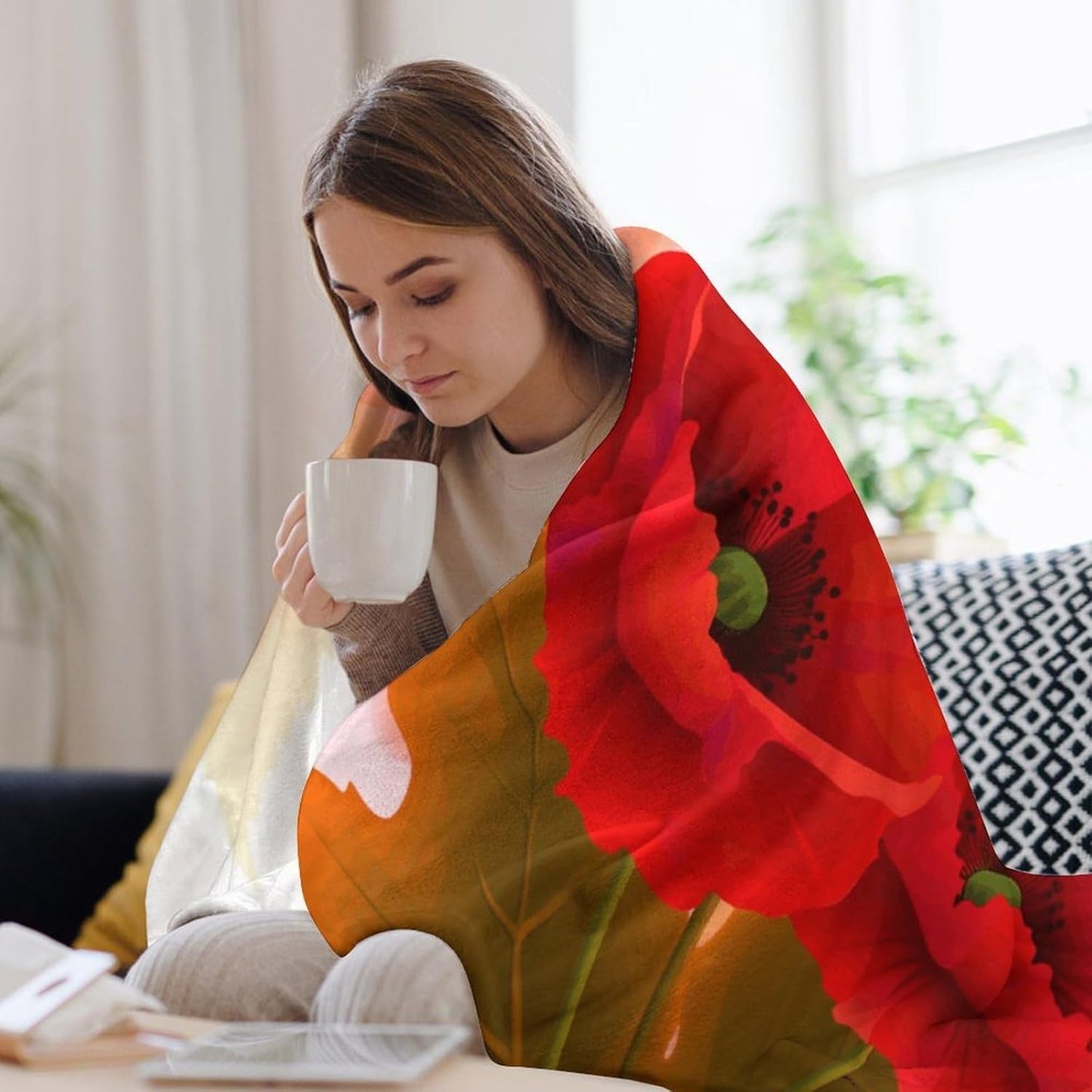 Poppy Flowers Vivid Petals Throw Blanket for Couch Super Soft Warm Lightweight Throw Blankets Cozy Flannel Bed Blanket Cute Decorative Blankets for All Seasons Home Decor Gift 50"*60"（130 * 150cm）