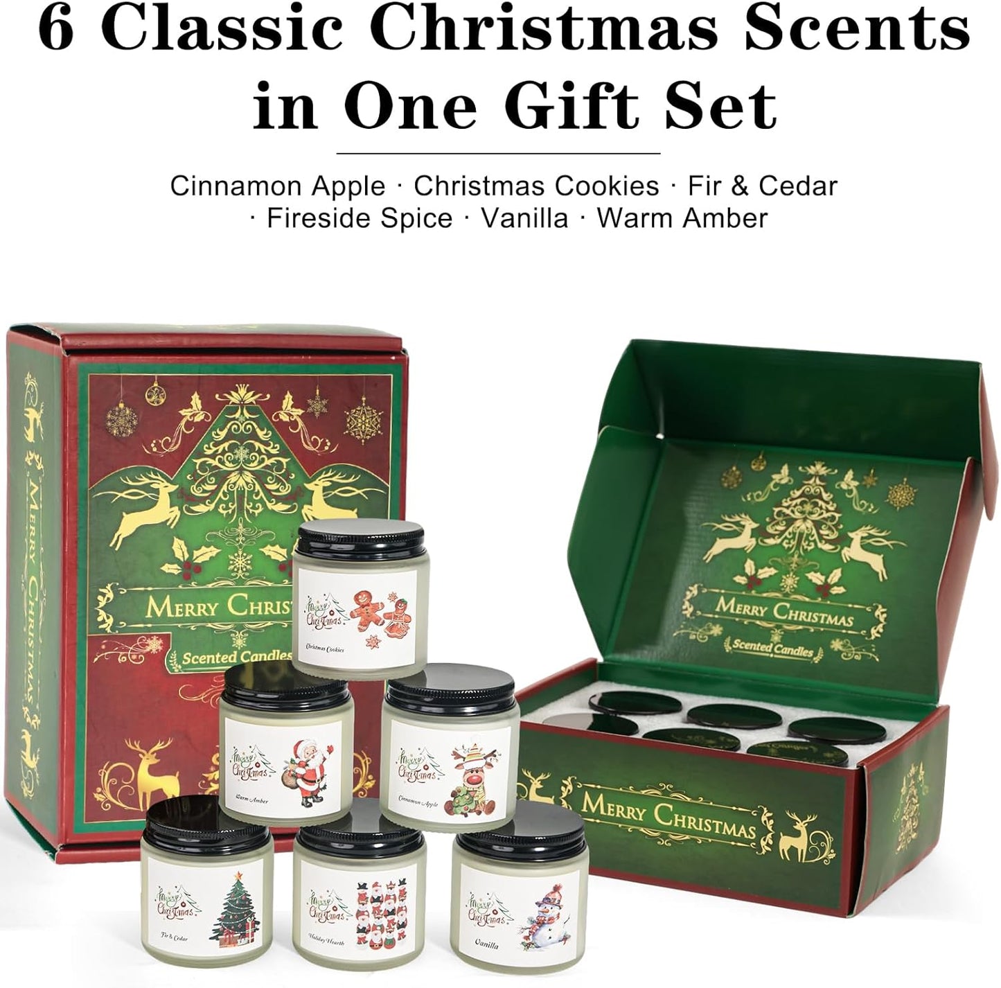 Christmas Scented Candles for Home, 6 Pack Soy Set, 21 oz Jar, Perfect Gifts for Women/Coworker/Girlfriend/Friends