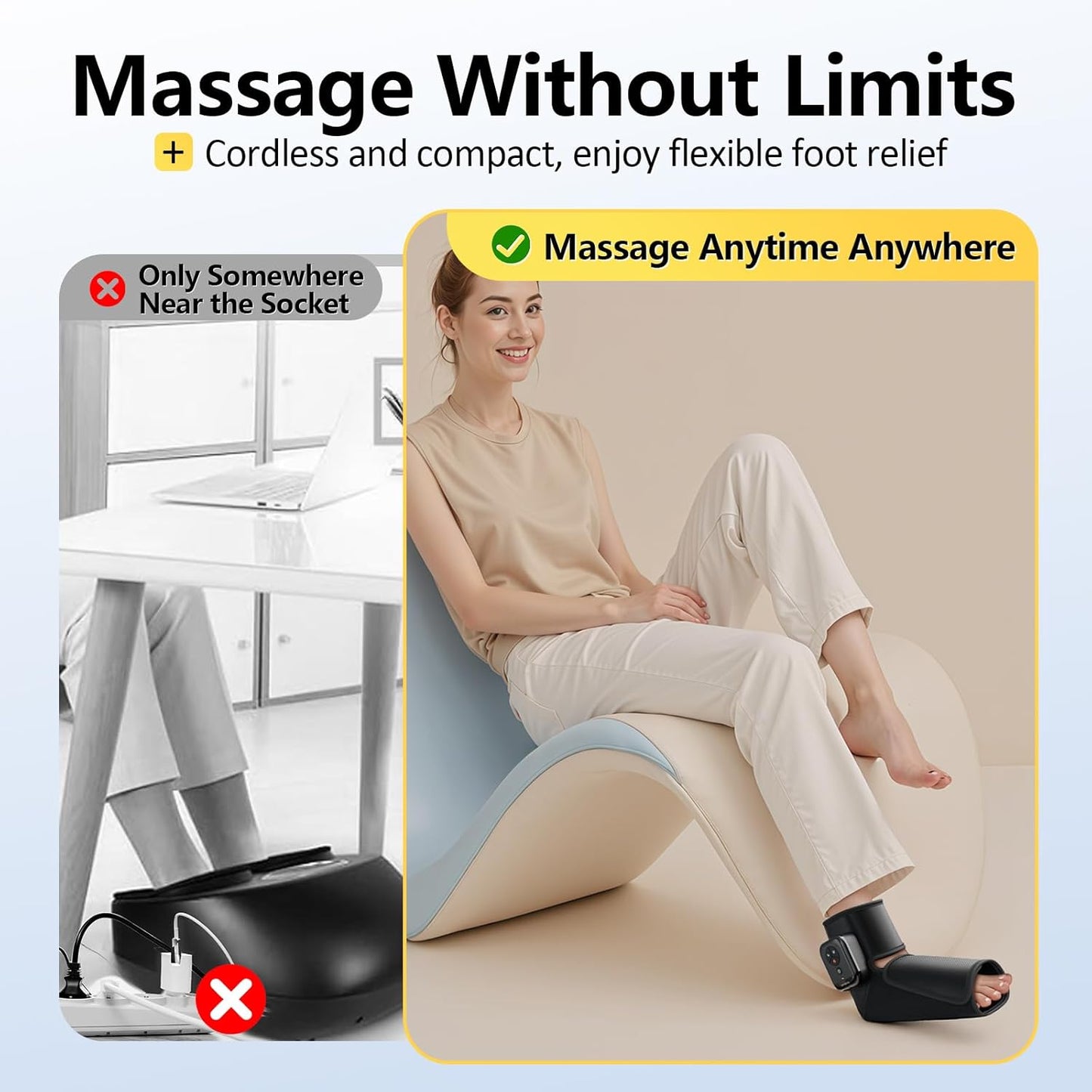Comfytemp Air Compression Therapy Device K1007, Portable Foot Massager with Heat, Cordless Ankle Massage Boot for Pain Relief and Circulation, Ideal for Men Women Seniors (1Pack, Fits Size 6 to 10)