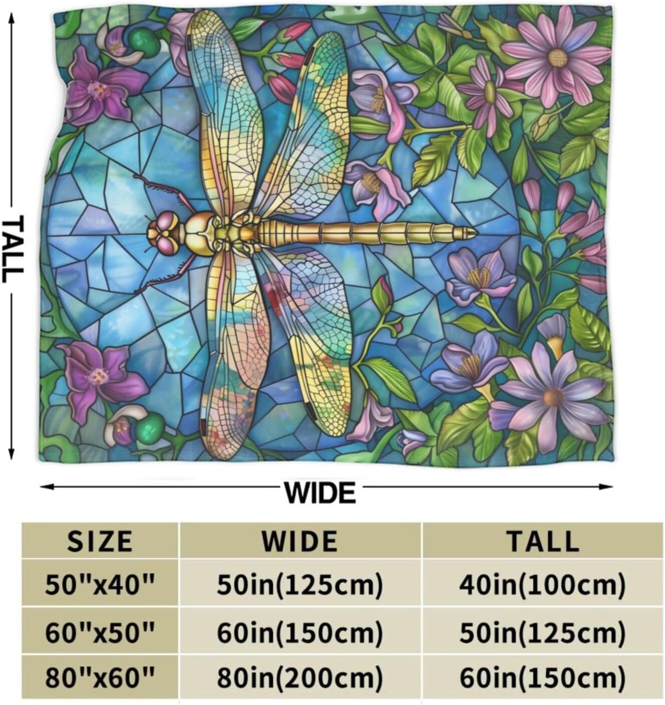 Generic Stained Glass Dragonfly Throw Blanket, Multicolor, 60"x80", Flannel, Lightweight, All Seasons, Reading, Napping, Camping, Travel, Gifting