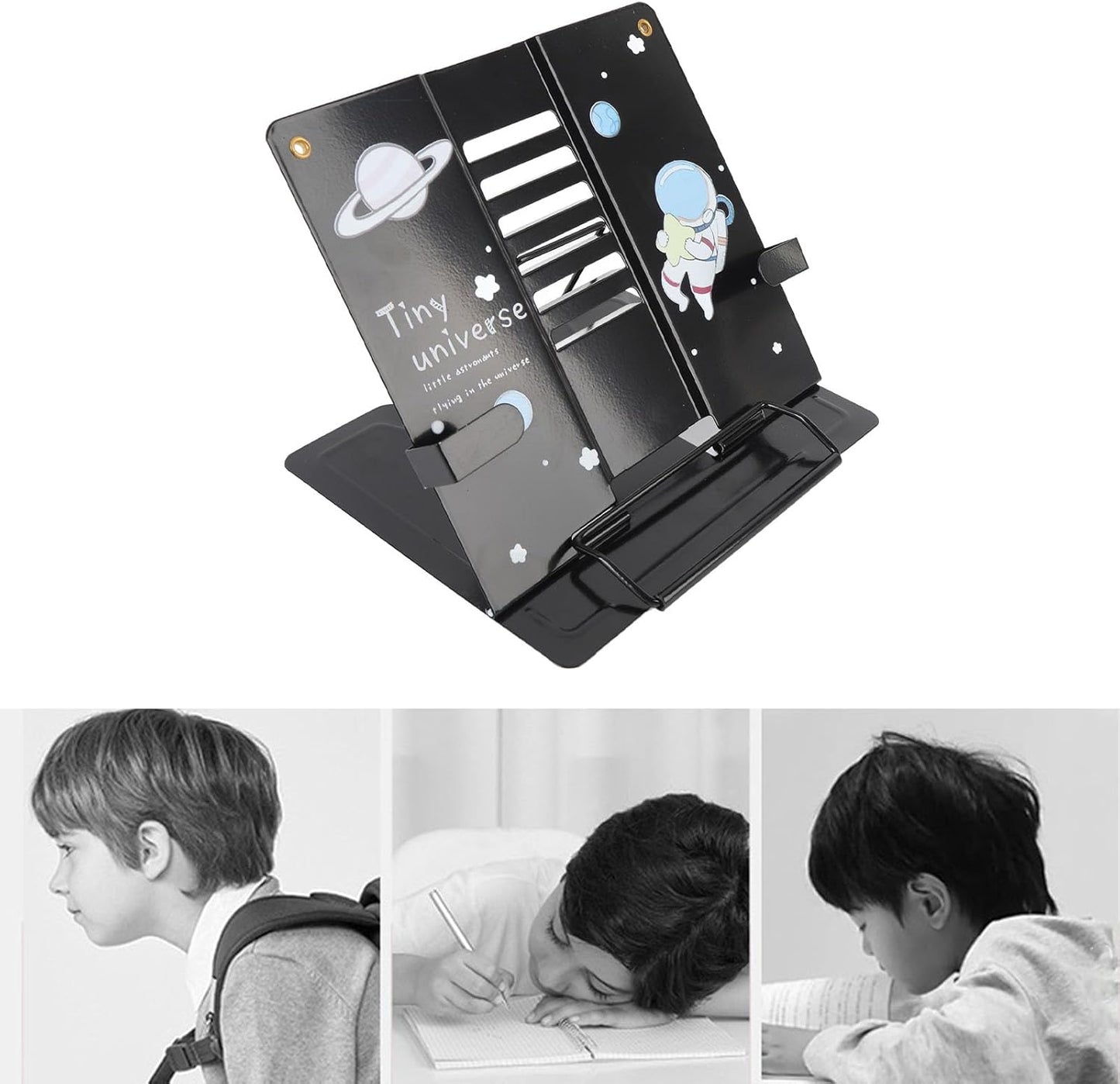 Small Metal Desk Book Stand, Adjustable Book Holder, Cute Book Stand for Reading, with Exquisite Pattern Design, Stable and Portable for Recipes, Textbooks, Tablet, Music Books