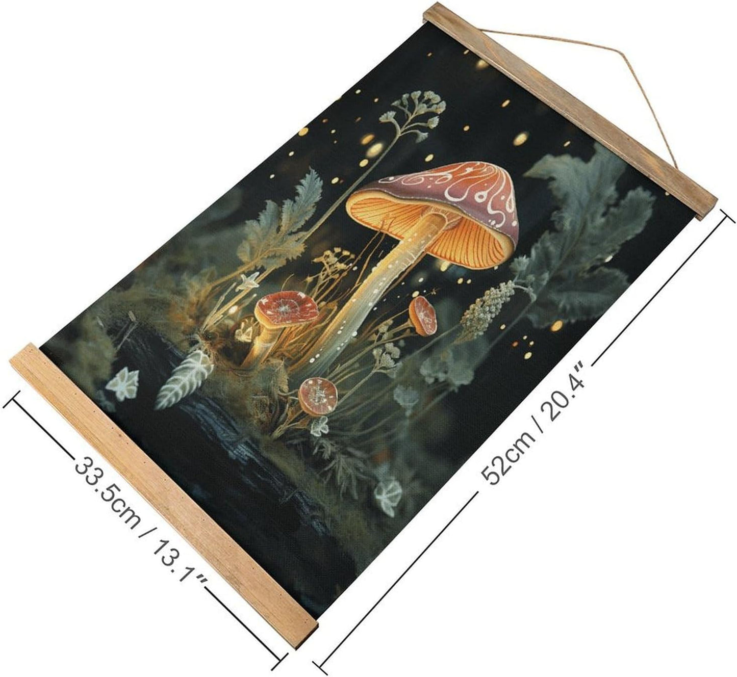 Vintage Butterfly Mushroom Poster with Wooden Frame Personalized Linen Hanging Scroll Painting Rustic Wall Hanging Illustrative Modern Artwork Decor for Home Living Room Bedroom Office