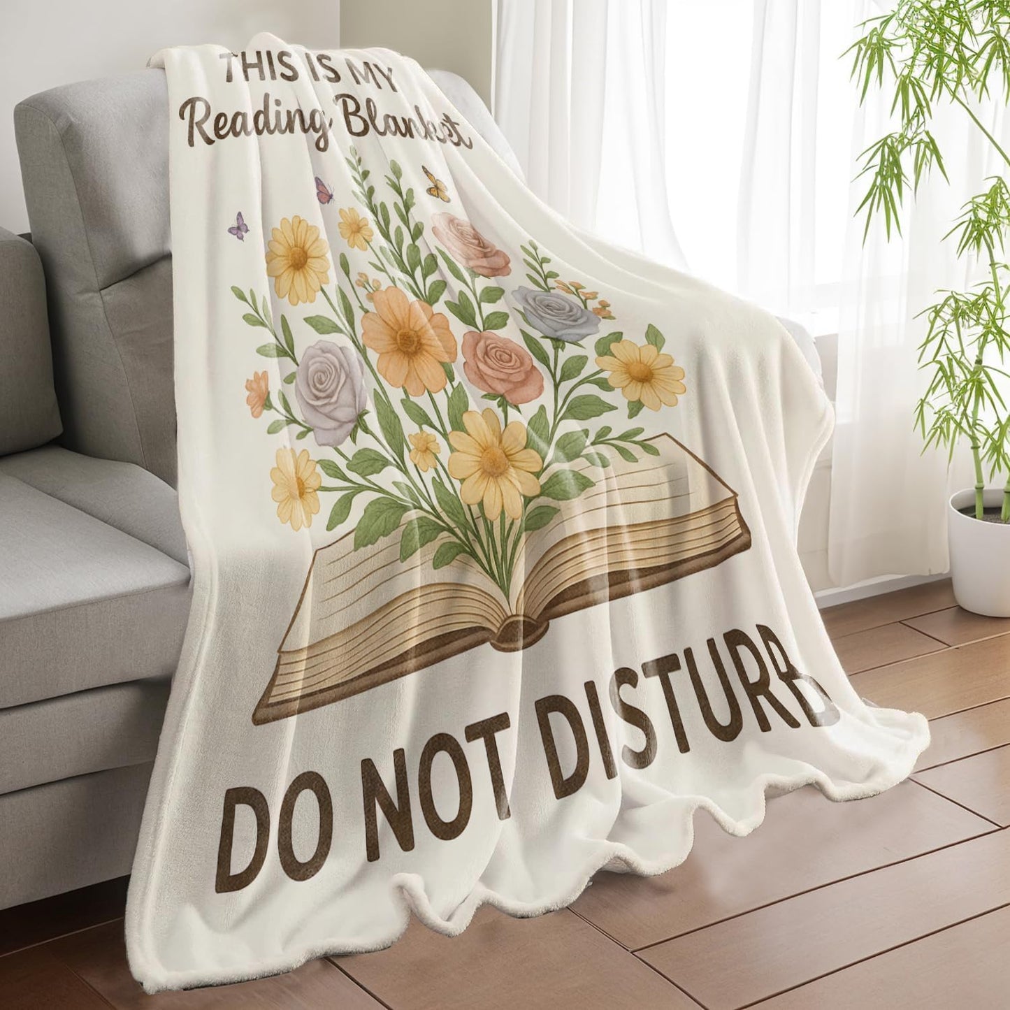 Elegant Reading Floral Throw Blanket, This is My Reading Flannel Blankets Gifts for Women Kids and Book Lovers, Home Decor Throws for Couch Bed Camping Travel Living Room Bedroom, 50x60 Inch